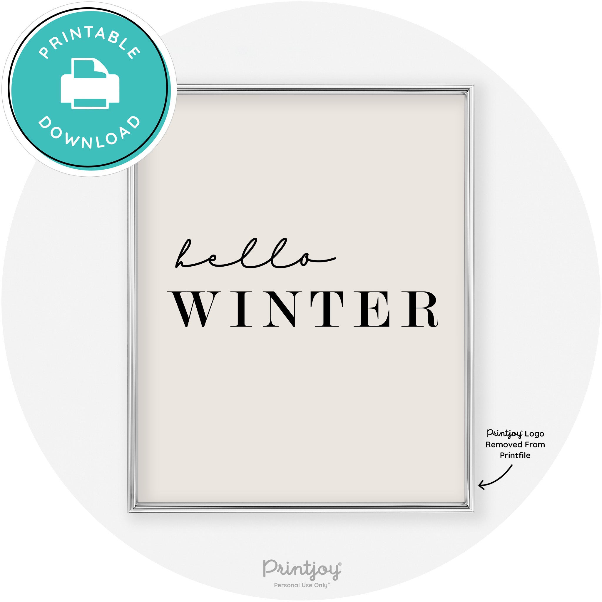 Hello Winter Cute Seasonal Modern Chic Wall Art Decor Free Printable - Printjoy
