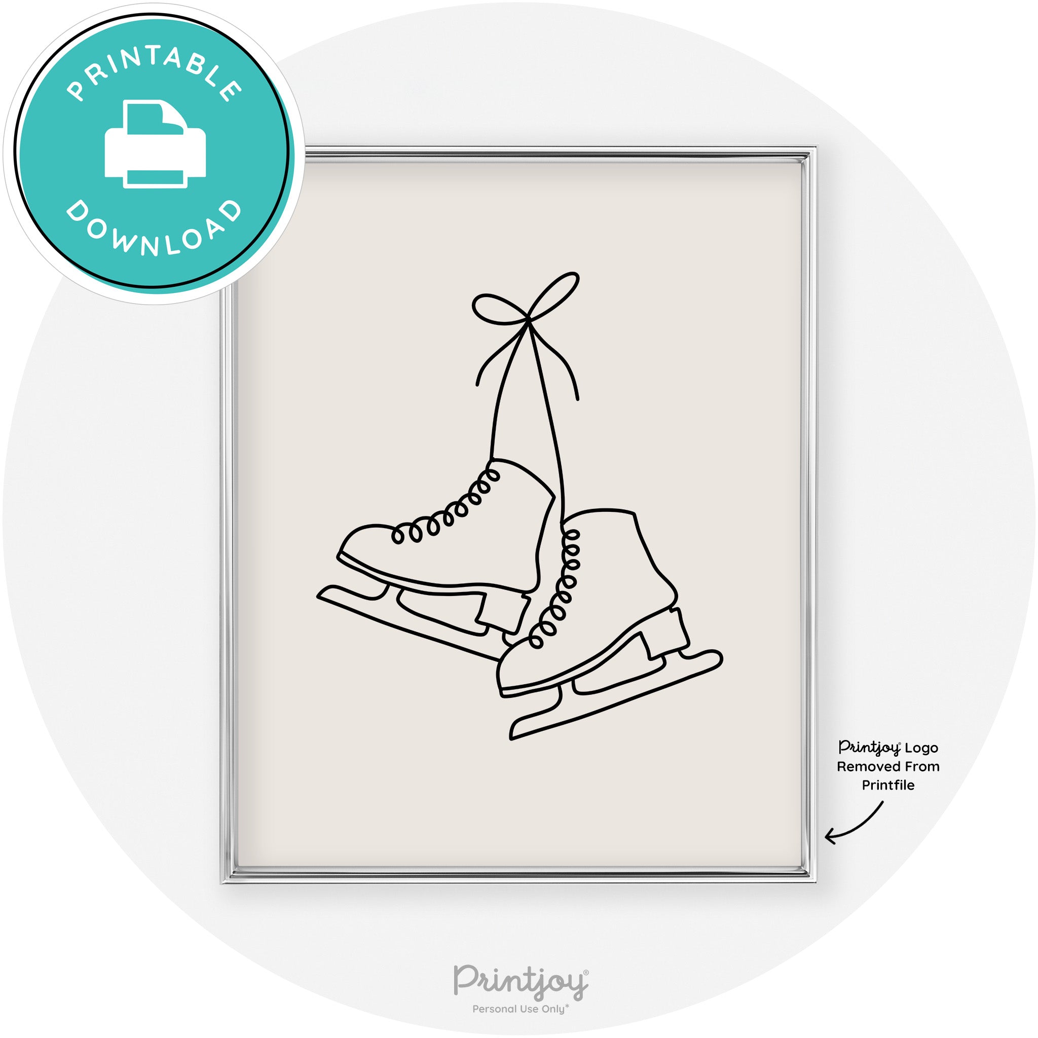 Ice Skates Line Art Cute Winter Modern Chic Wall Art Free Printable - Printjoy