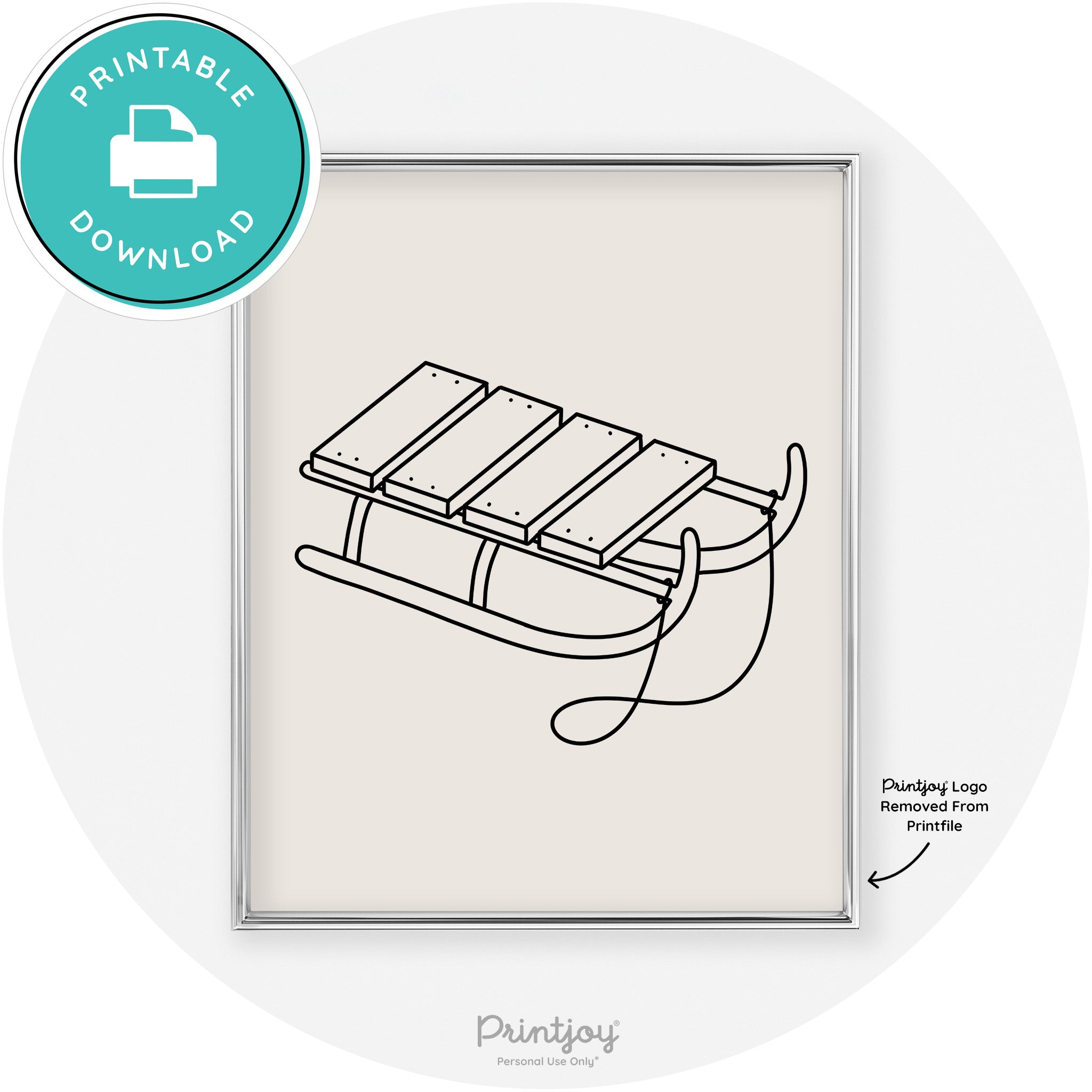 Sled Line Art Cute Simple Winter Chic Wall Art Decor Free Printable - Printjoy