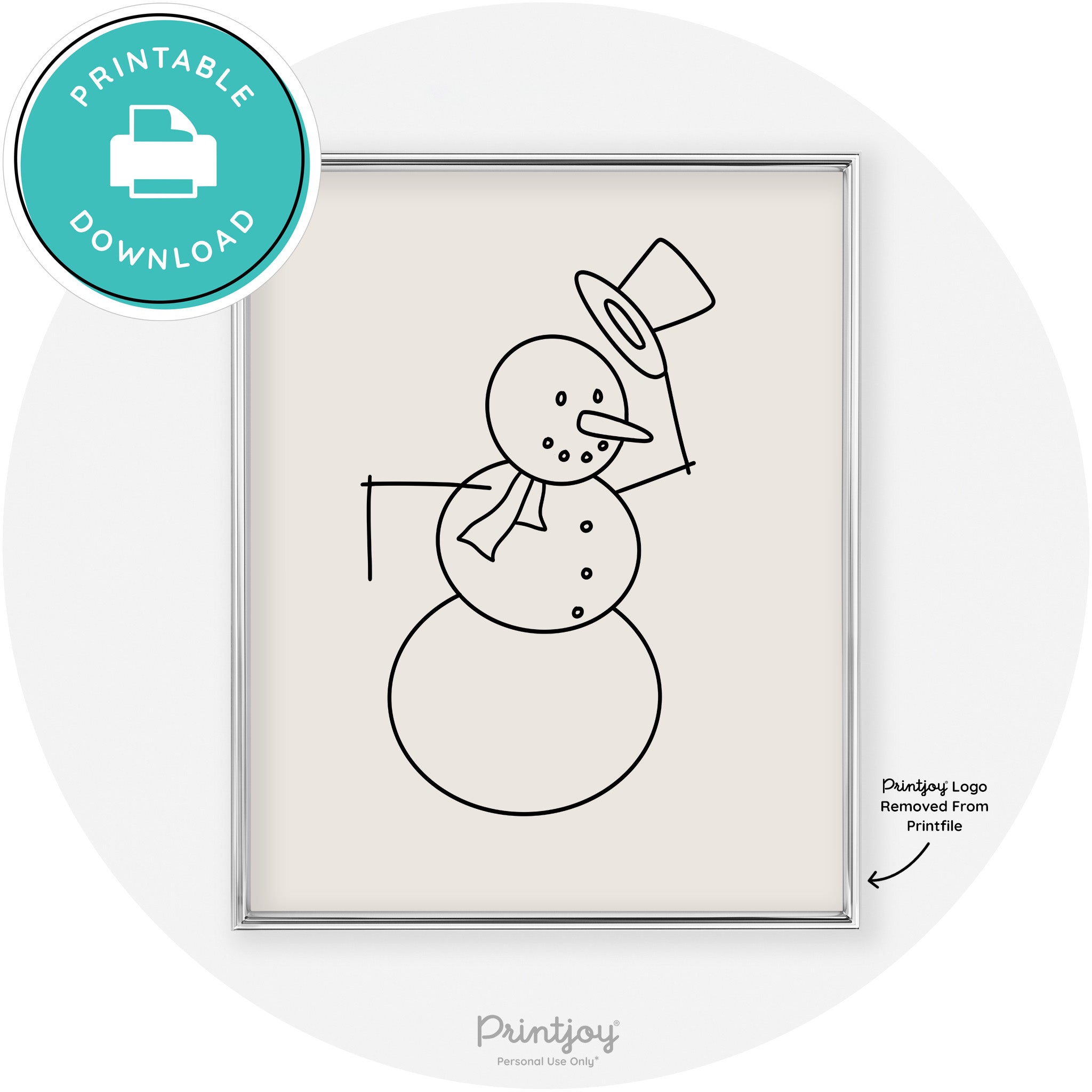 Snowman Line Art Cute Winter Modern Chic Wall Art Free Printable - Printjoy
