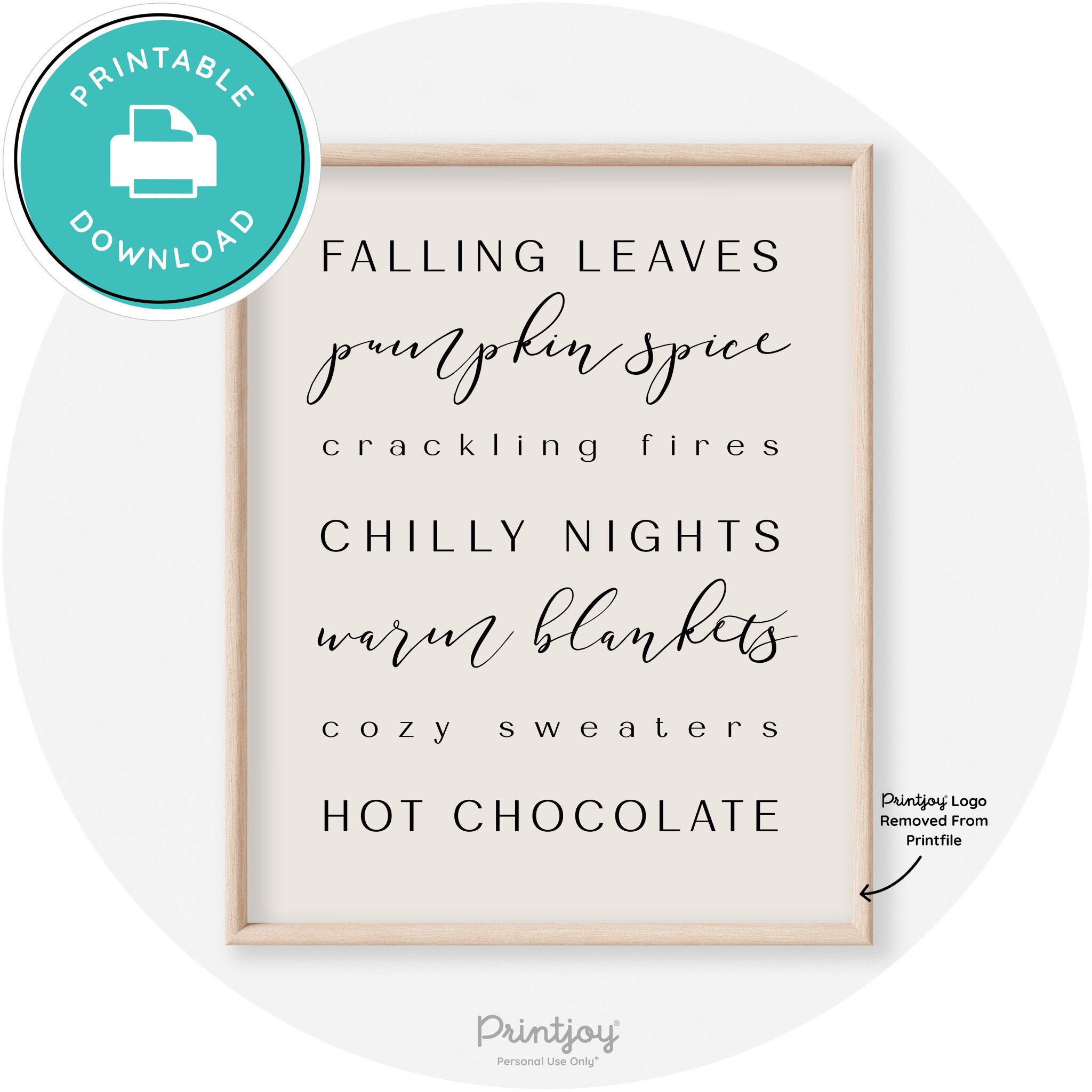 Fall Favorite Things Modern Transitional Decor Wall Art Free Printable - Printjoy
