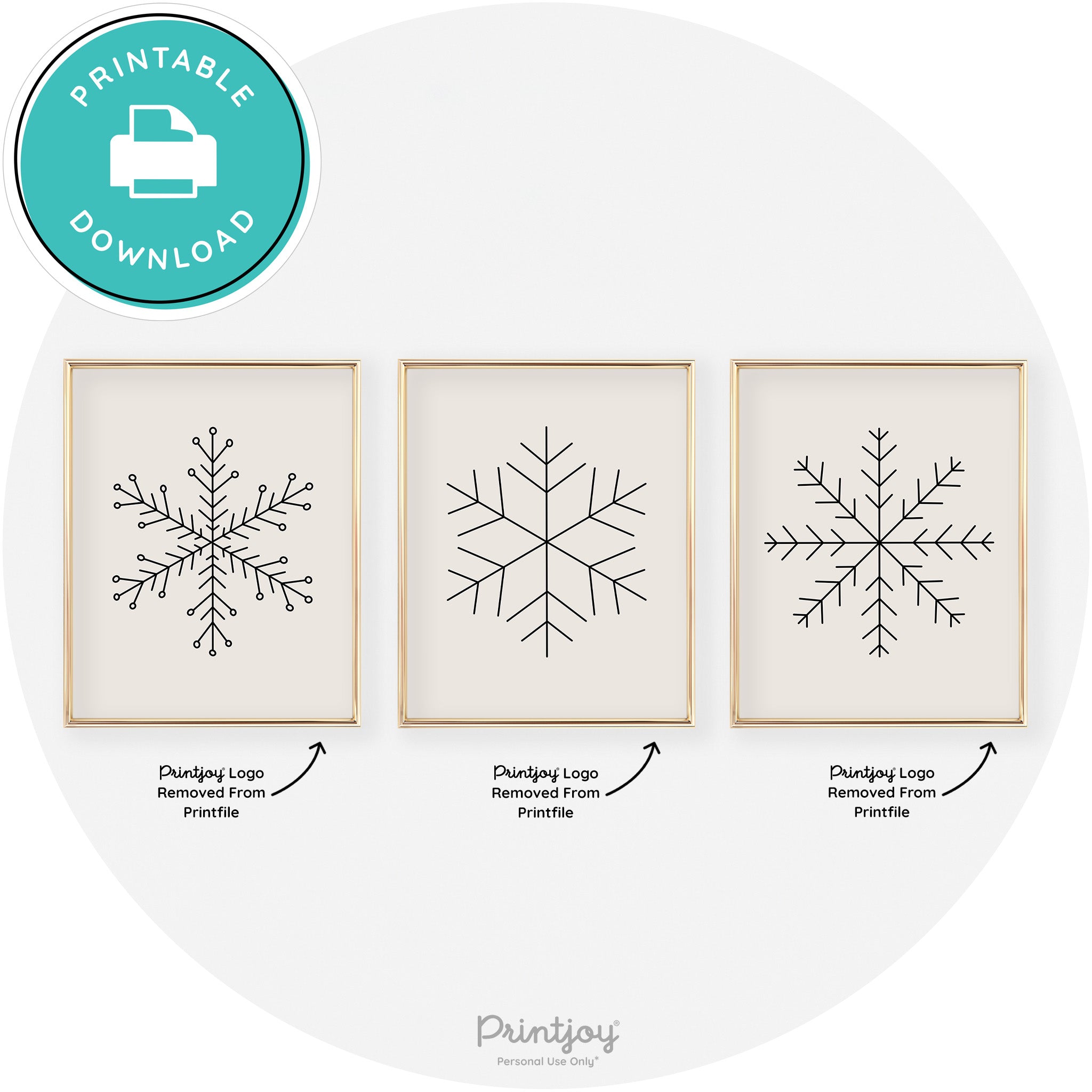 Snowflake Line Art Set Of 3 Cute Christmas Chic Wall Art Free Printable - Printjoy