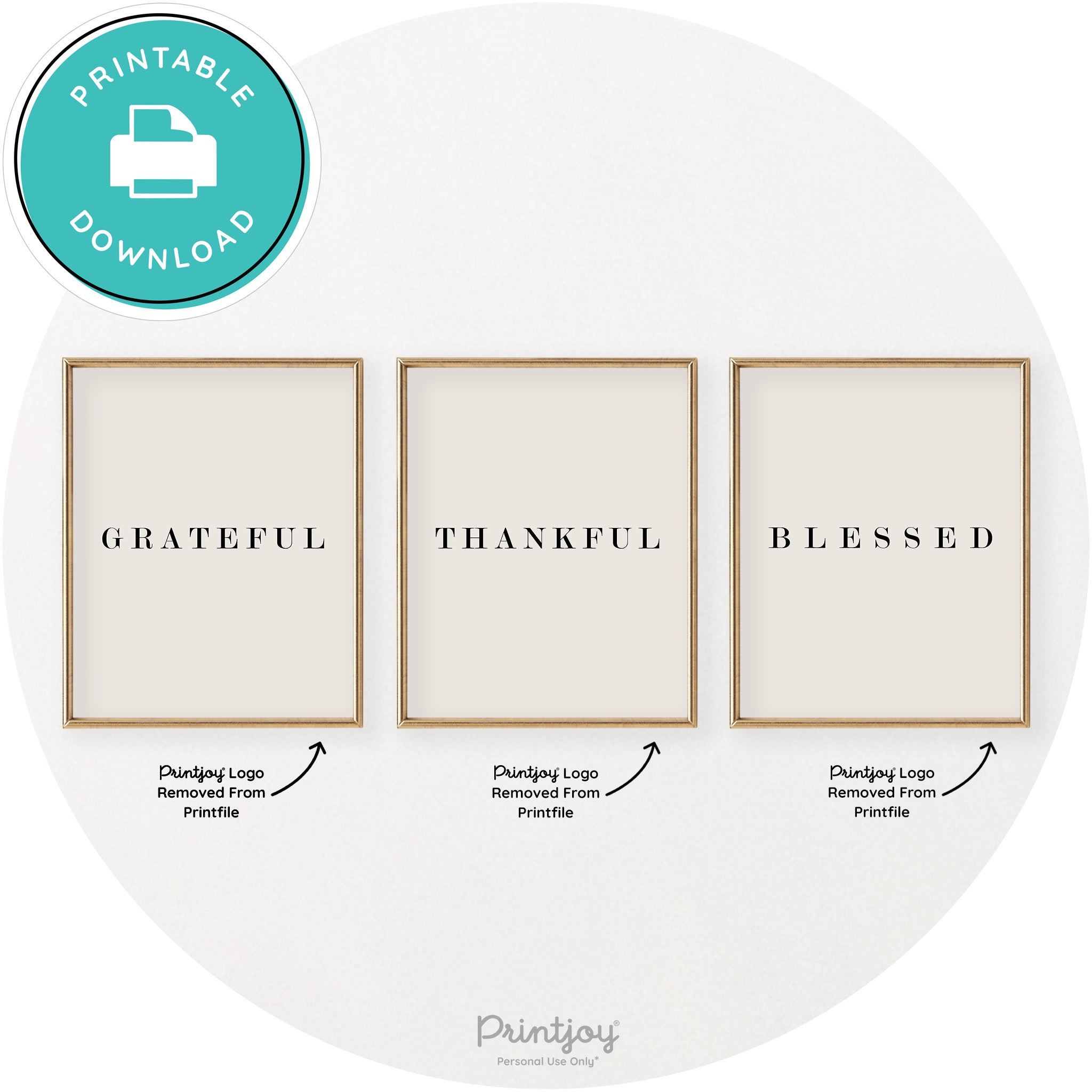 Grateful Thankful Blessed Set Of 3 Chic Wall Art Decor Free Printable - Printjoy