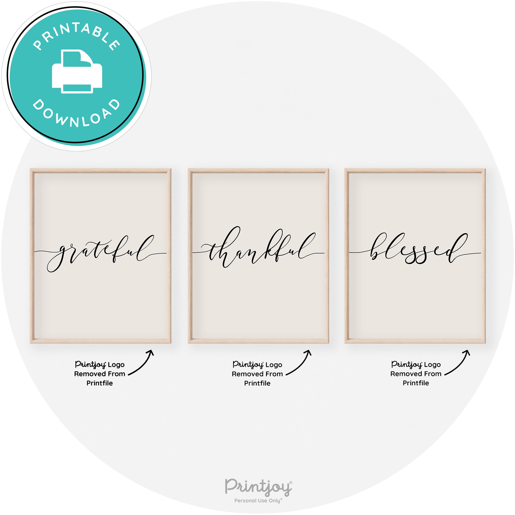 Grateful Thankful Blessed Set Of 3 Transitional Wall Art Free Printable - Printjoy