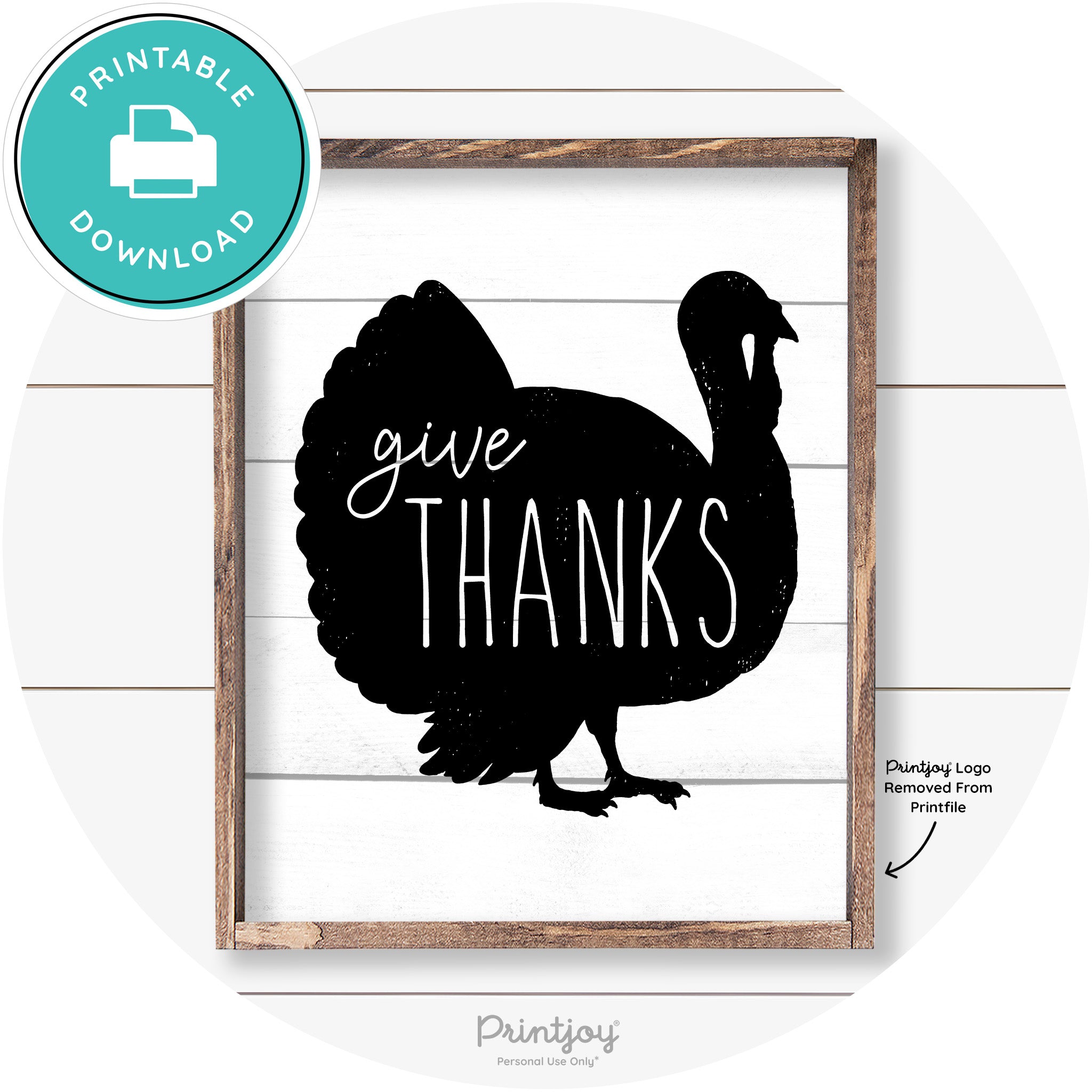 Give Thanks Turkey Thanksgiving Farmhouse Wall Art Free Printable - Printjoy
