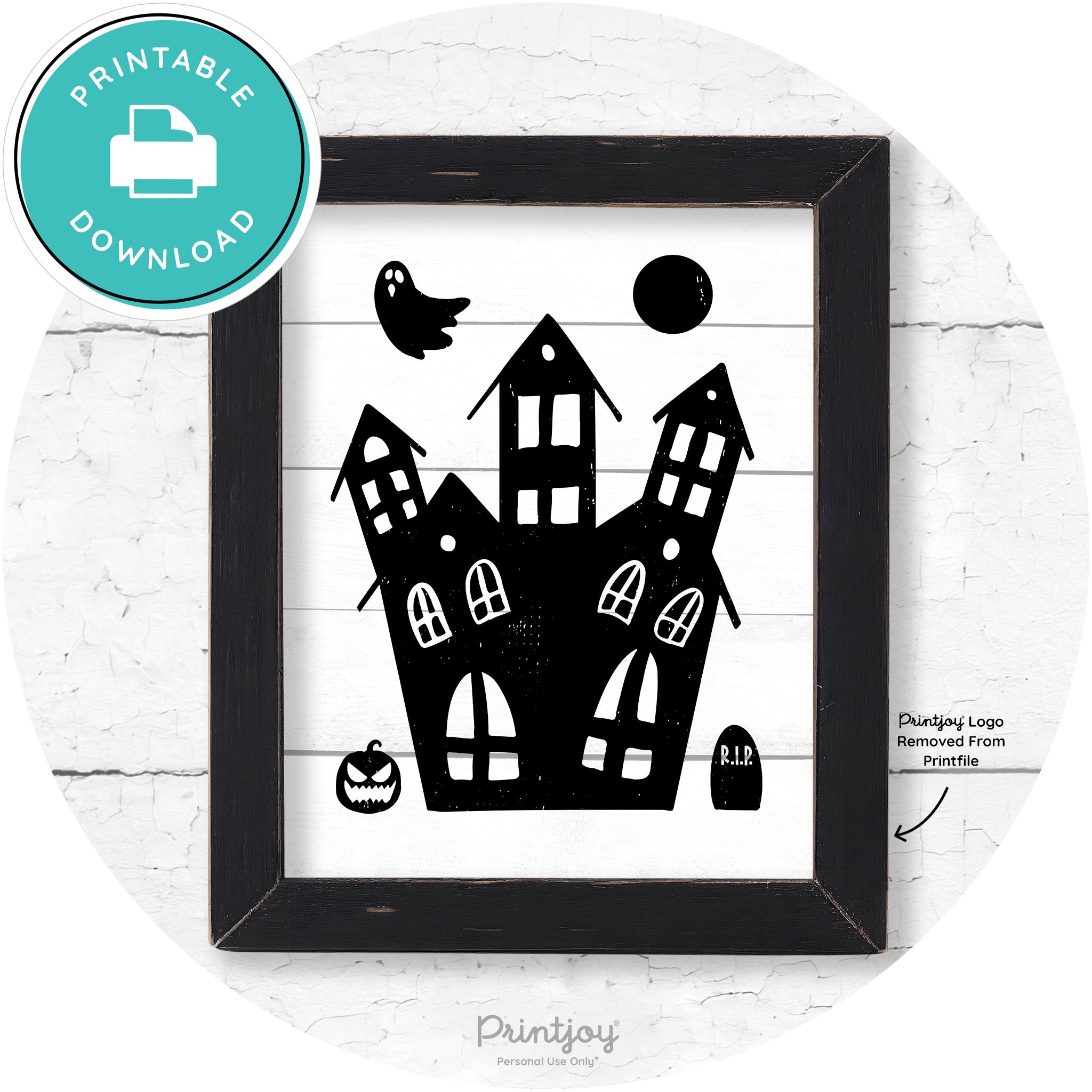 Fun Cute Haunted House Farmhouse Halloween Wall Art Free Printable - Printjoy