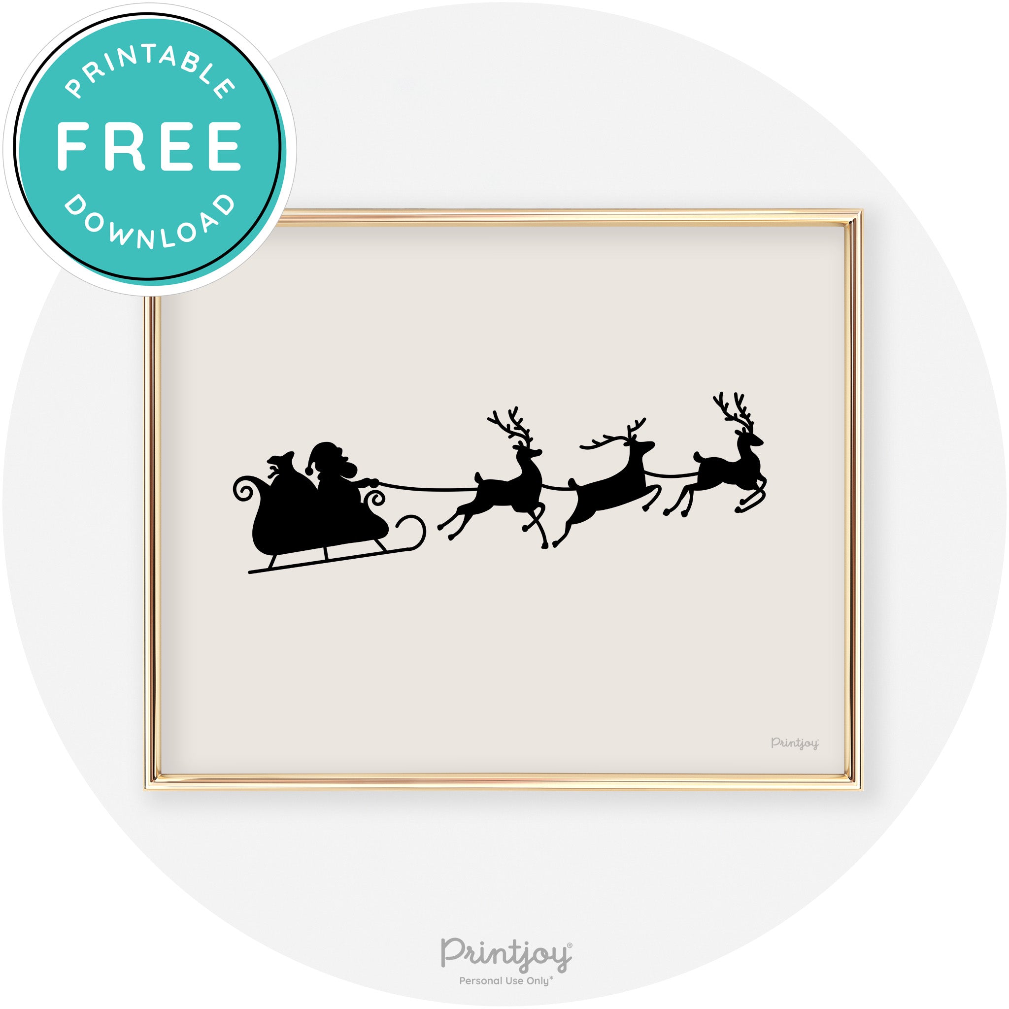 Santa Sleigh Reindeer Silhouette Cute Chic Wall Art Free Printable - Printjoy