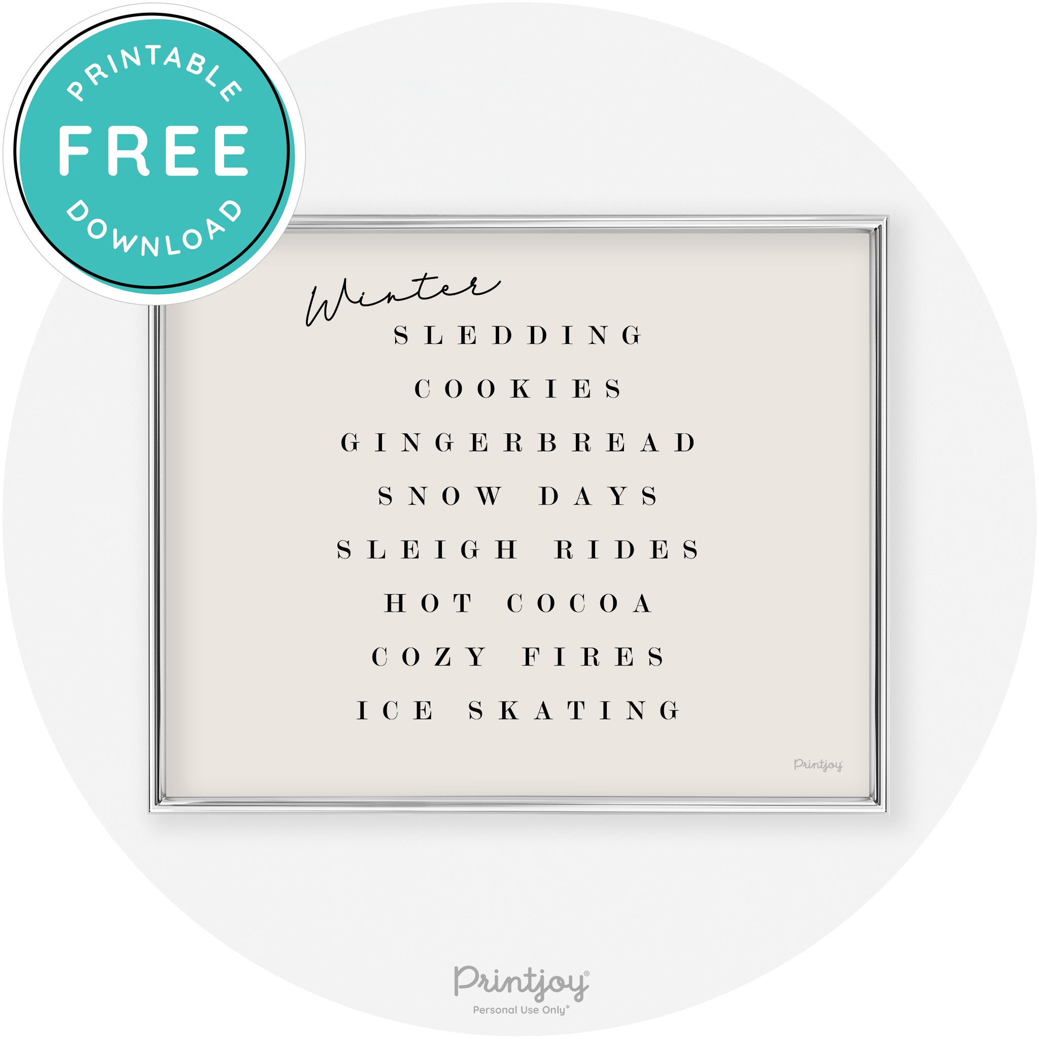 Winter Favorite Things Modern Chic Wall Art Decor Free Printable - Printjoy