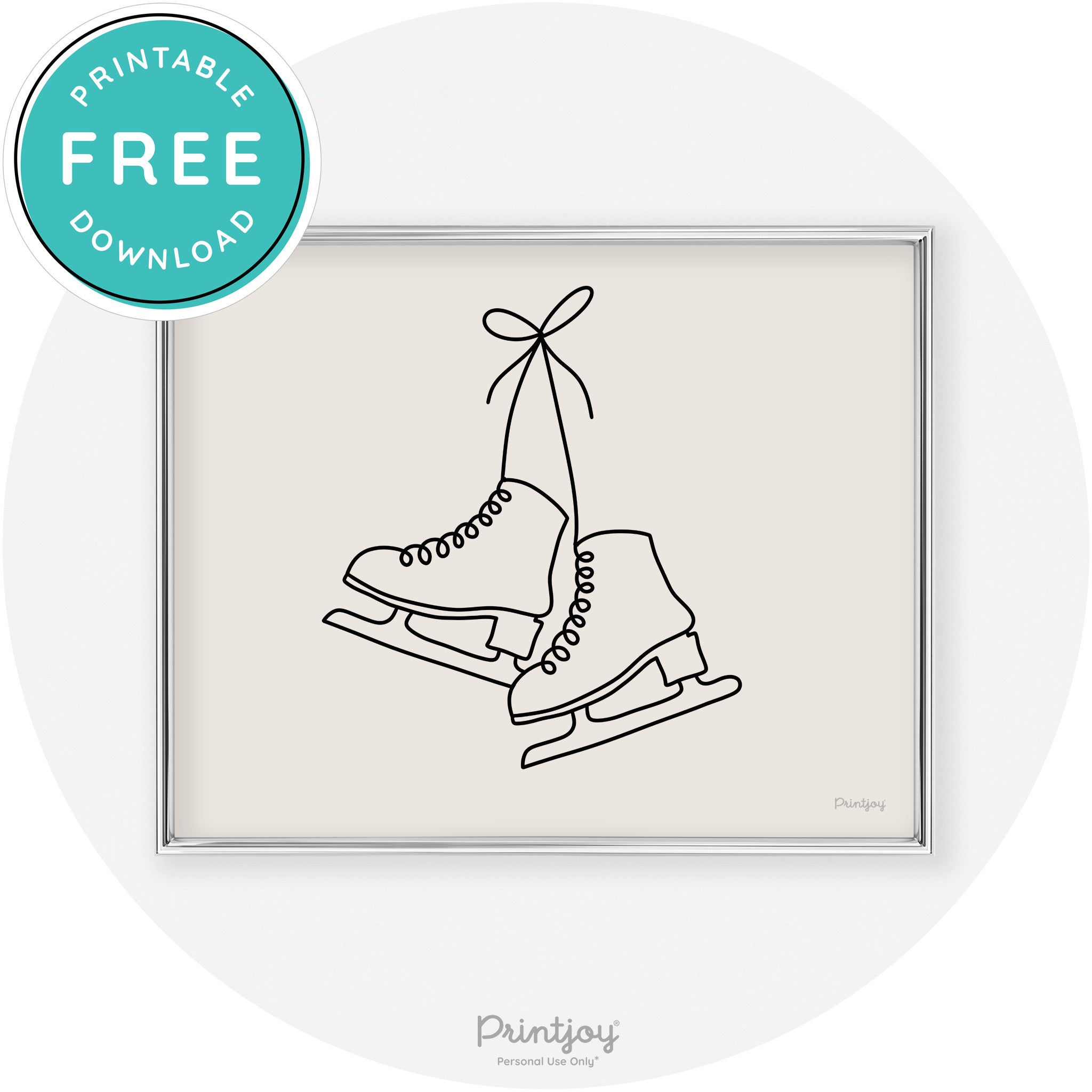 Ice Skates Line Art Cute Winter Modern Chic Wall Art Free Printable - Printjoy