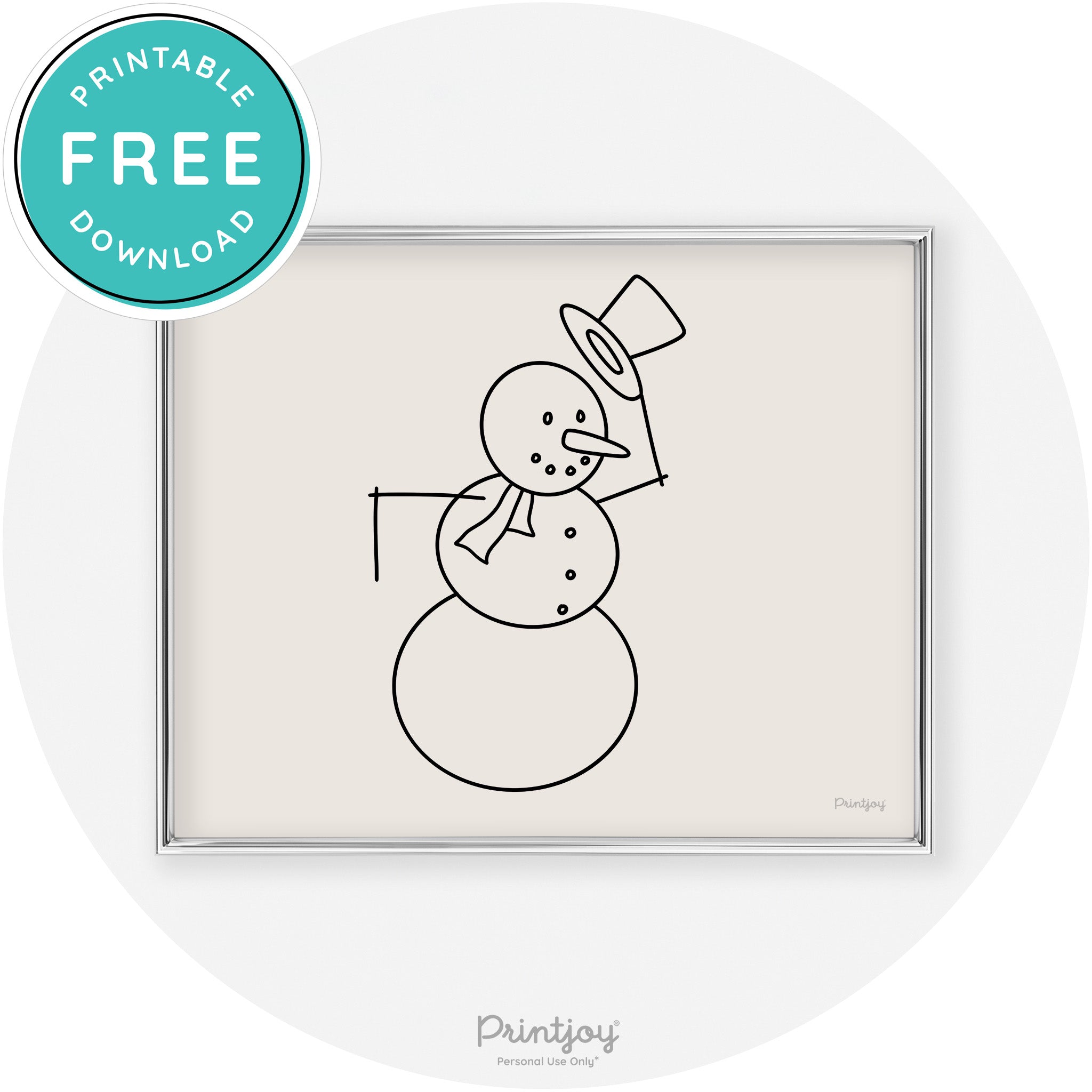 Snowman Line Art Cute Winter Modern Chic Wall Art Free Printable - Printjoy