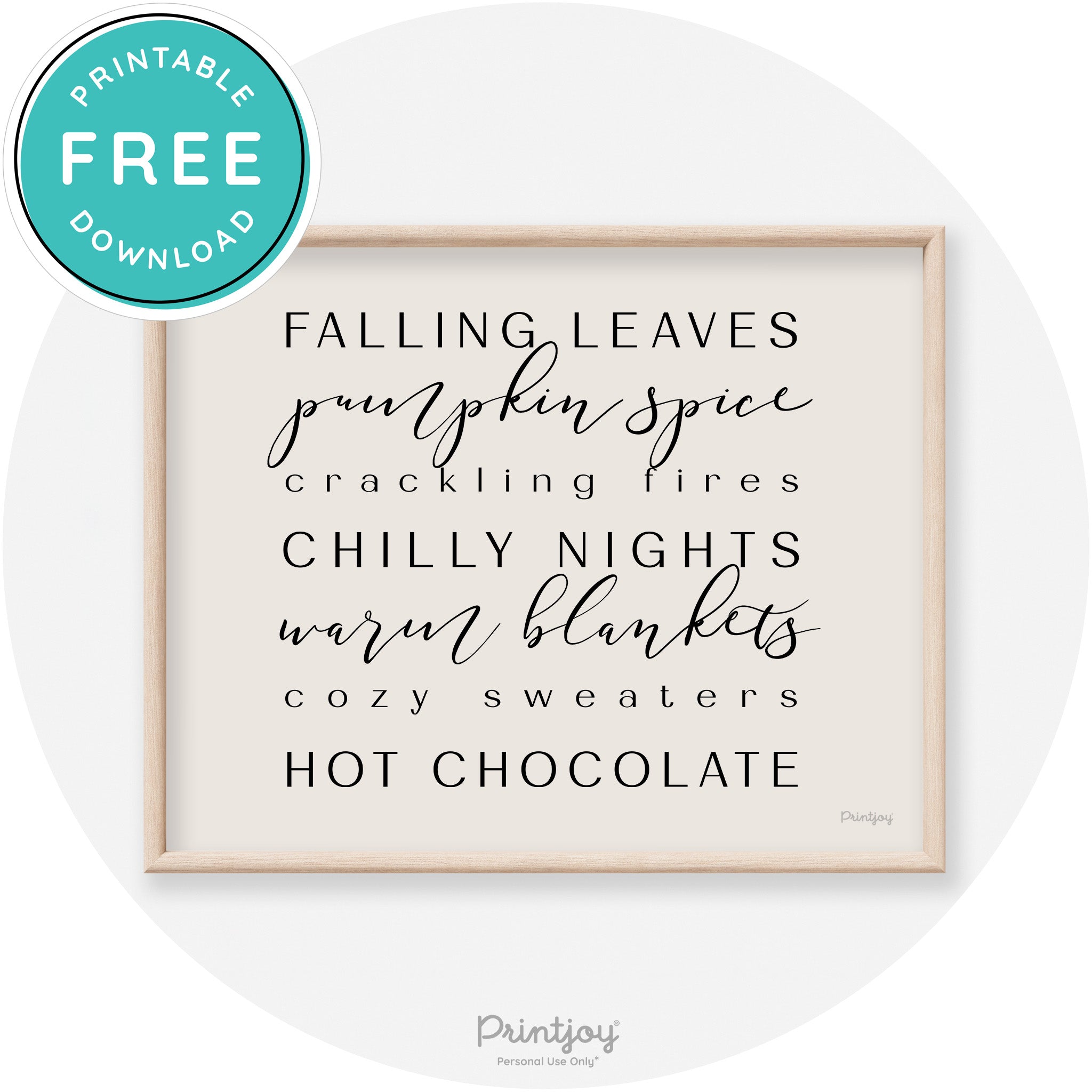 Fall Favorite Things Modern Transitional Decor Wall Art Free Printable - Printjoy