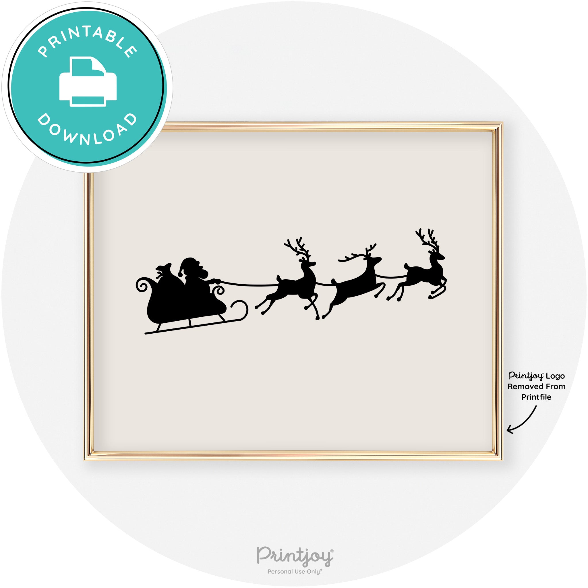 Santa Sleigh Reindeer Silhouette Cute Chic Wall Art Free Printable - Printjoy