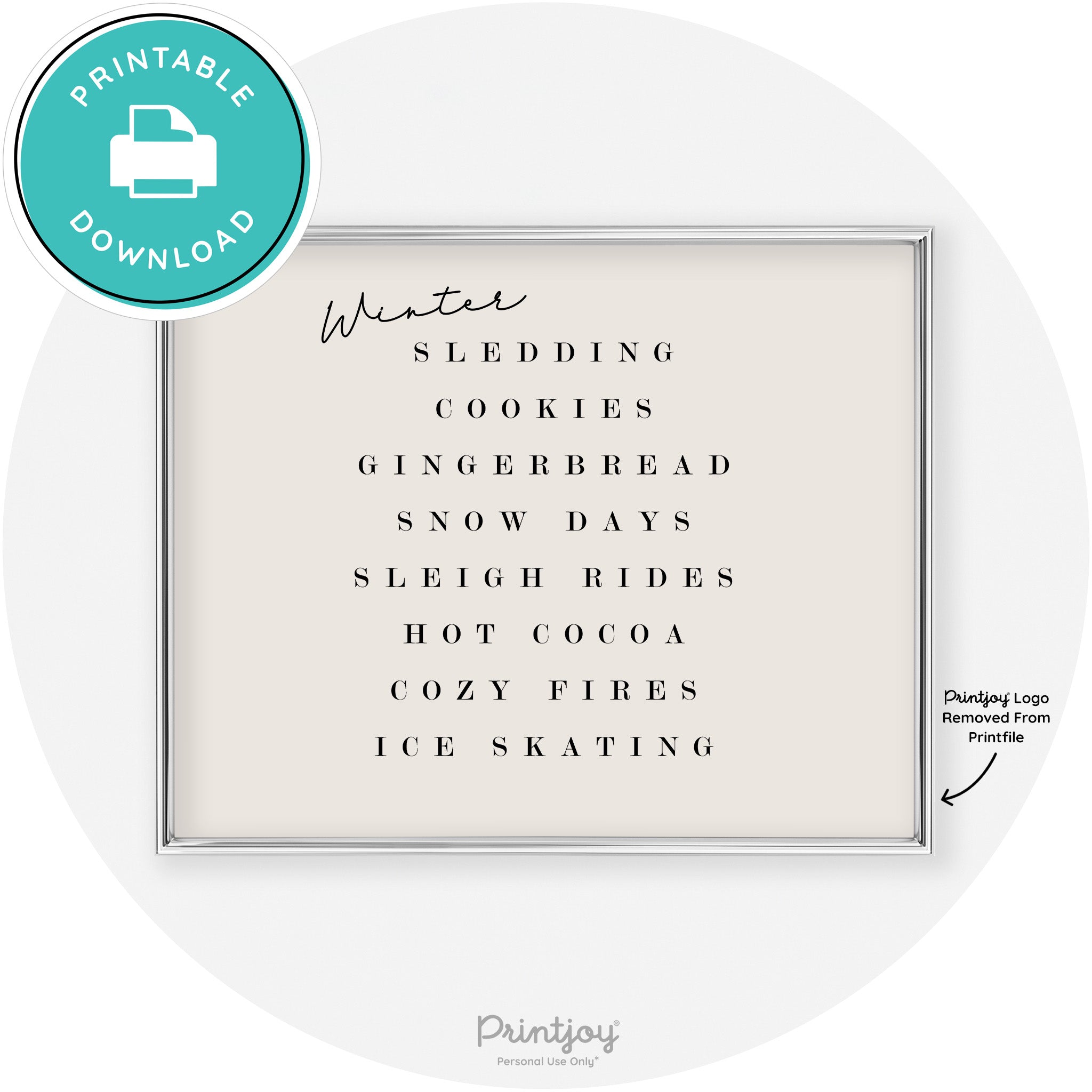 Winter Favorite Things Modern Chic Wall Art Decor Free Printable - Printjoy