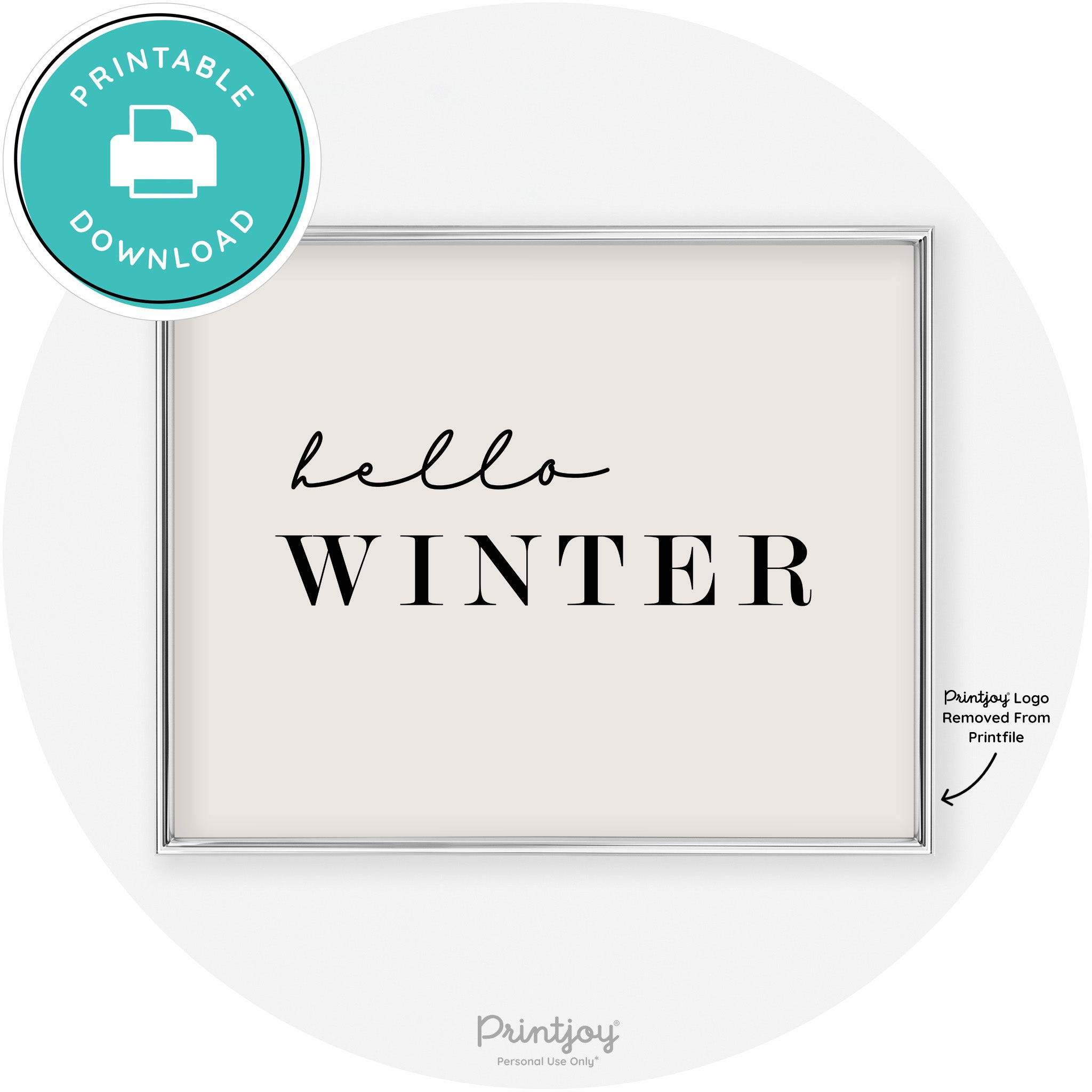 Hello Winter Cute Seasonal Modern Chic Wall Art Decor Free Printable - Printjoy