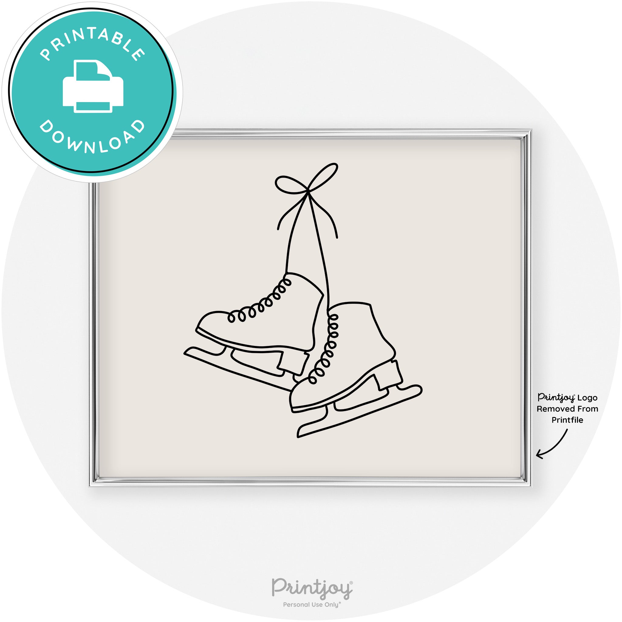 Ice Skates Line Art Cute Winter Modern Chic Wall Art Free Printable - Printjoy