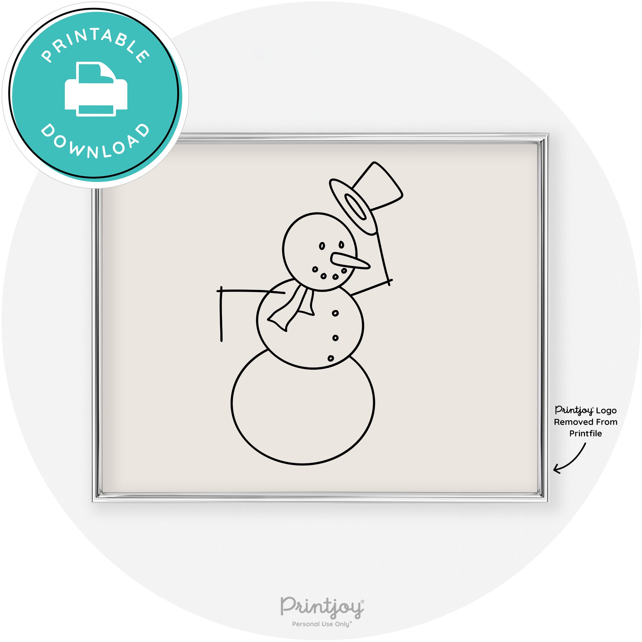 Snowman Line Art Cute Winter Modern Chic Wall Art Free Printable - Printjoy