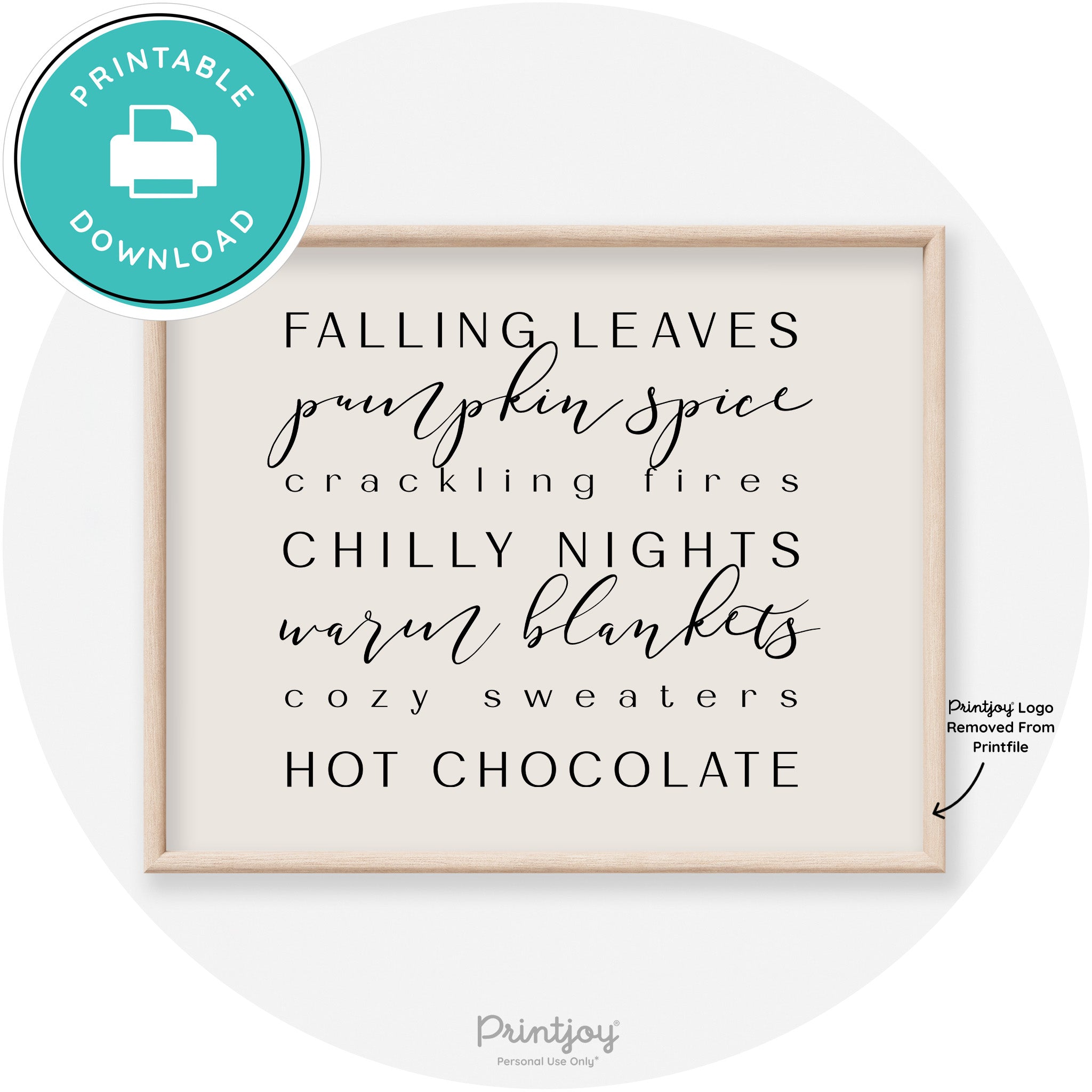 Fall Favorite Things Modern Transitional Decor Wall Art Free Printable - Printjoy
