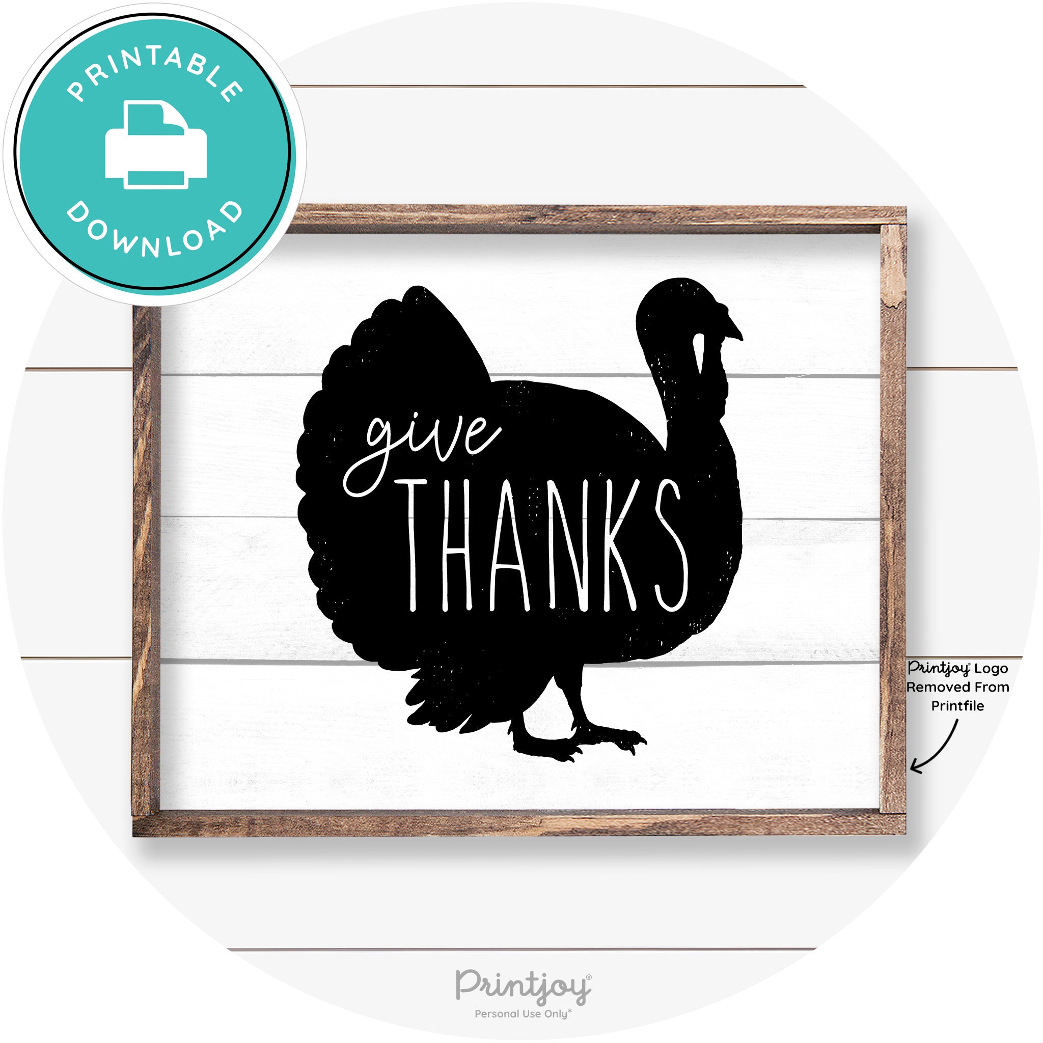 Give Thanks Turkey Thanksgiving Farmhouse Wall Art Free Printable - Printjoy
