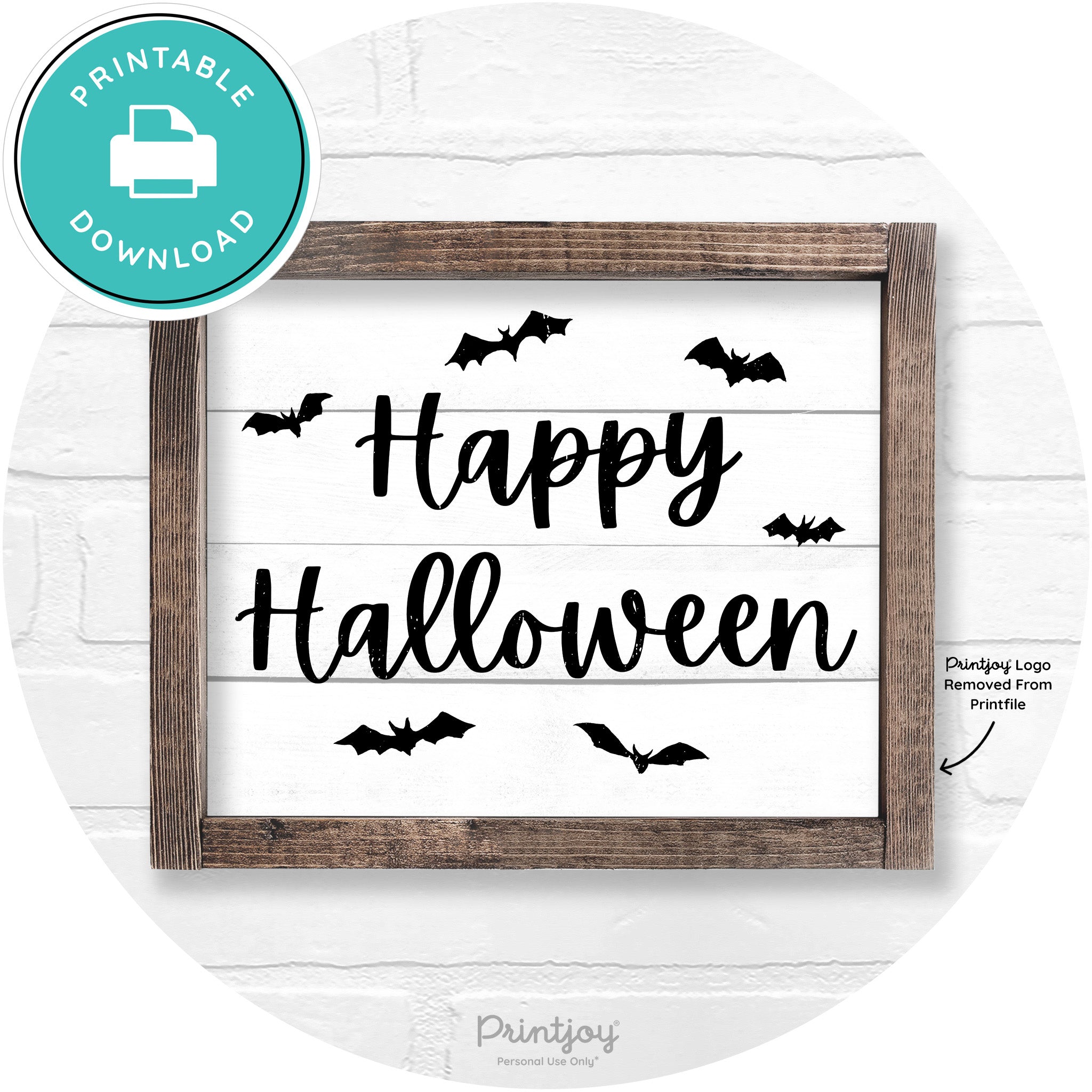 Happy Halloween Bats Rustic Farmhouse Wall Art Free Printable - Printjoy