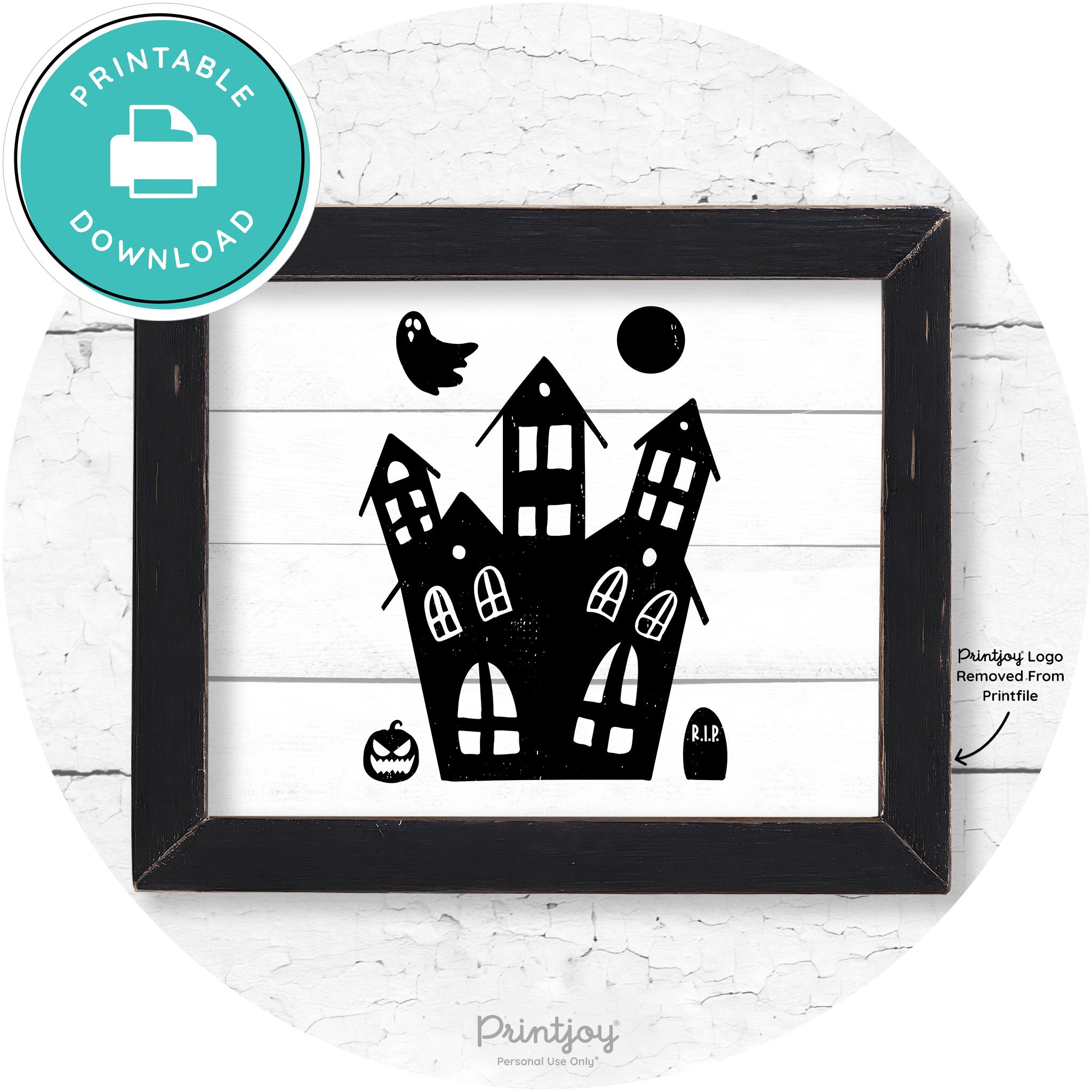 Fun Cute Haunted House Farmhouse Halloween Wall Art Free Printable - Printjoy