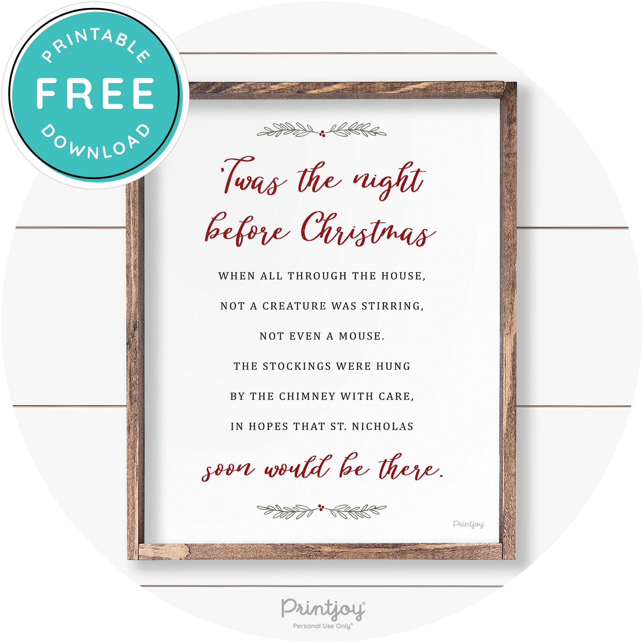 'Twas The Night Before Christmas Farmhouse Wall Art Free Printable - Printjoy