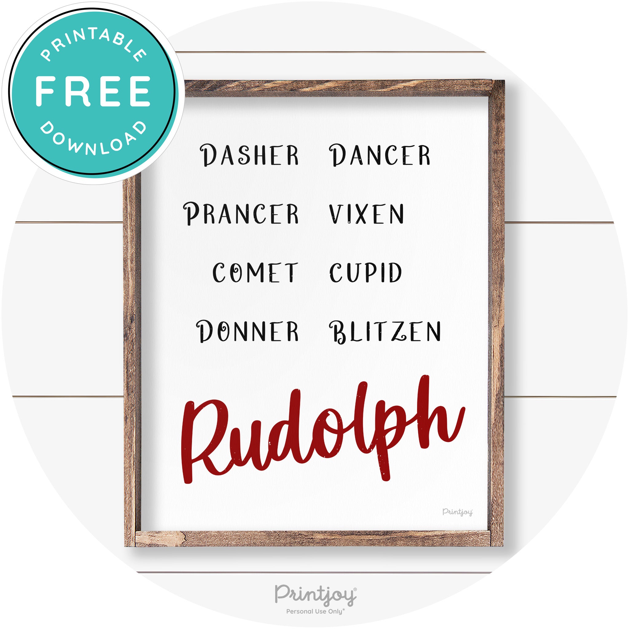 Rudolph Reindeer Christmas Farmhouse Wall Art Decor Free Printable - Printjoy