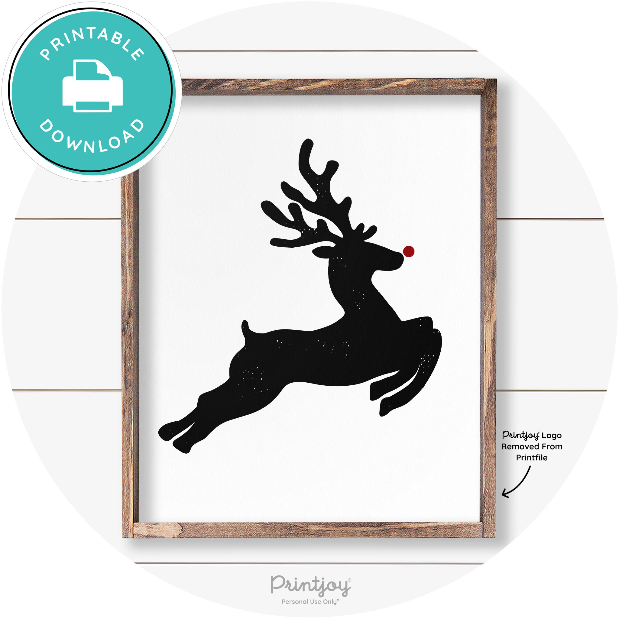 Flying Reindeer Silhouette Christmas Farmhouse Wall Art Free Printable