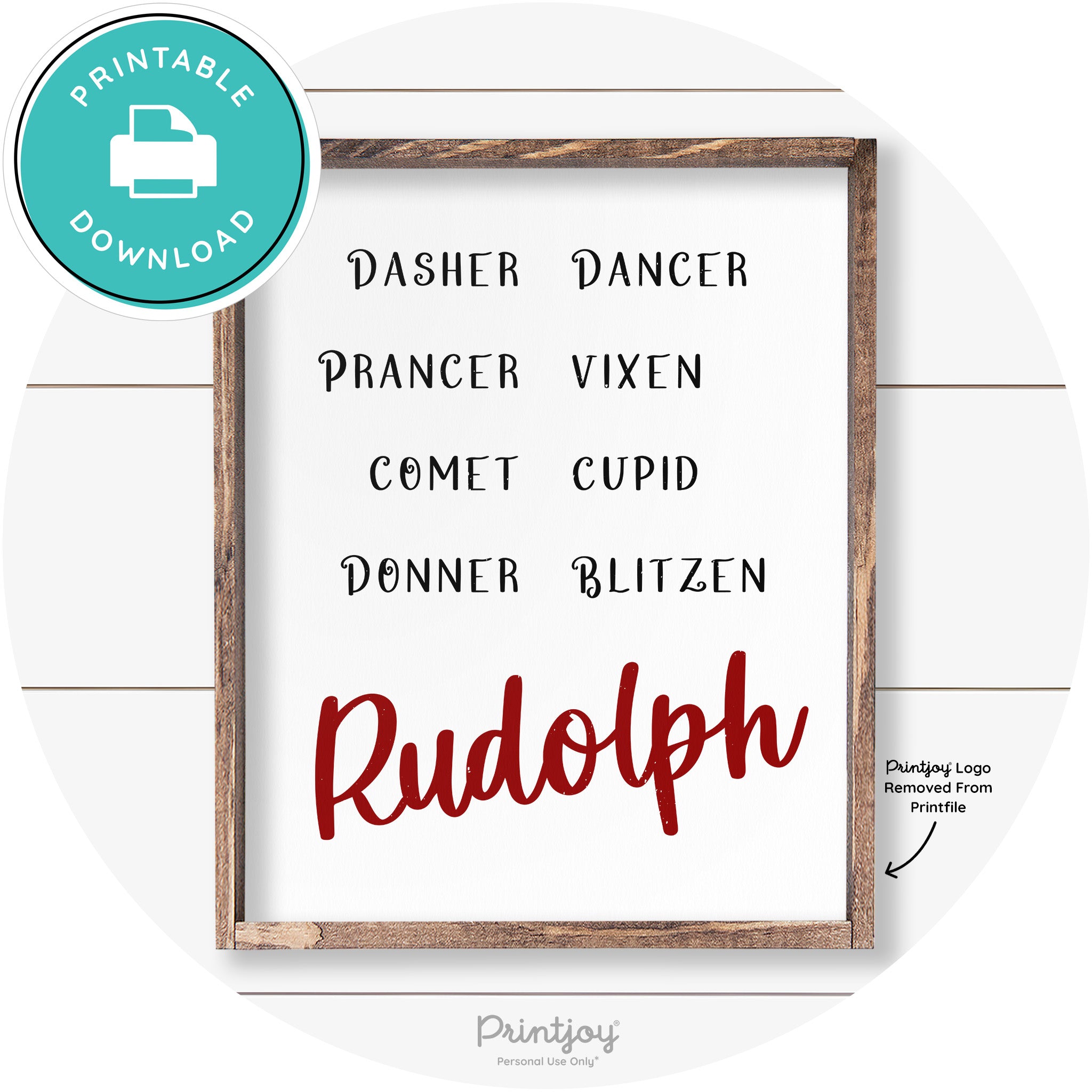 Rudolph Reindeer Christmas Farmhouse Wall Art Decor Free Printable - Printjoy