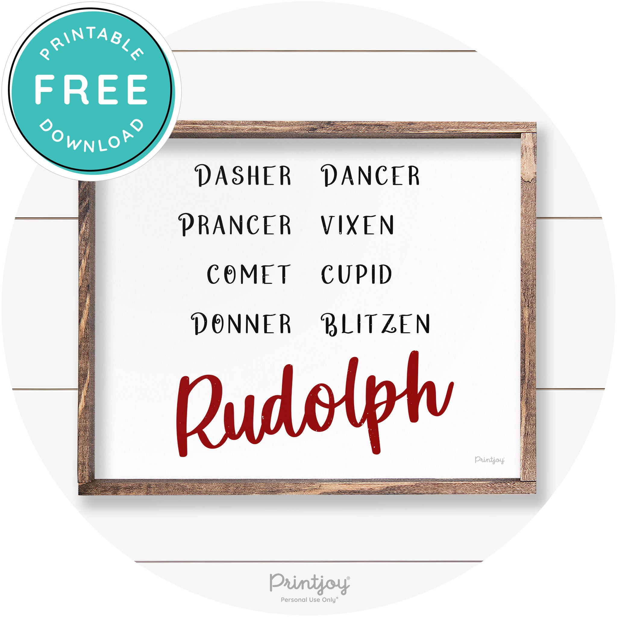 Rudolph Reindeer Christmas Farmhouse Wall Art Decor Free Printable - Printjoy