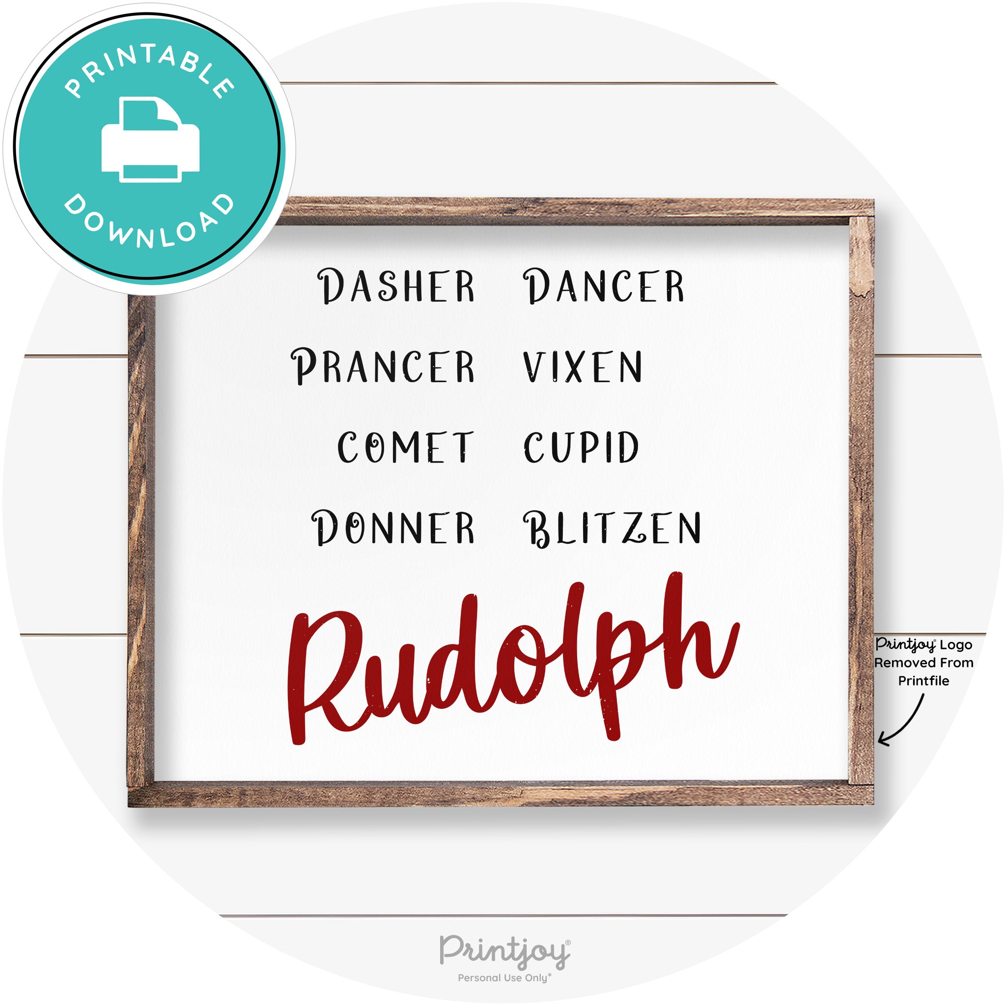 Rudolph Reindeer Christmas Farmhouse Wall Art Decor Free Printable - Printjoy