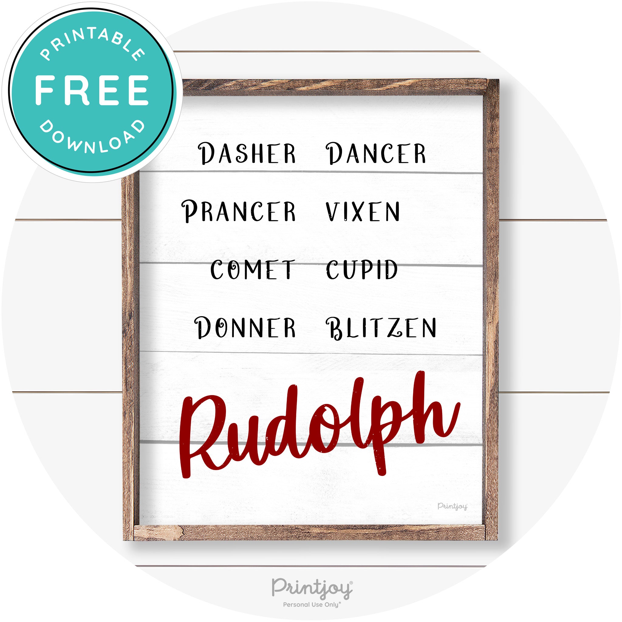 Rudolph Reindeer Christmas Farmhouse Wall Art Decor Free Printable - Printjoy