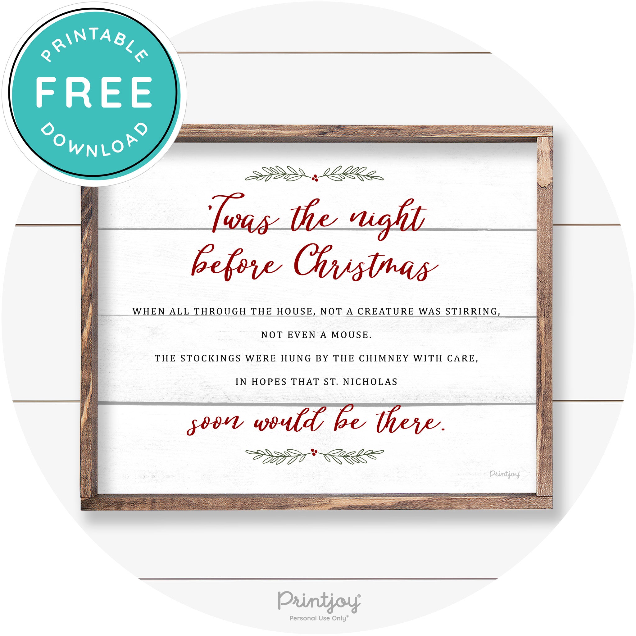 'Twas The Night Before Christmas Farmhouse Wall Art Free Printable - Printjoy