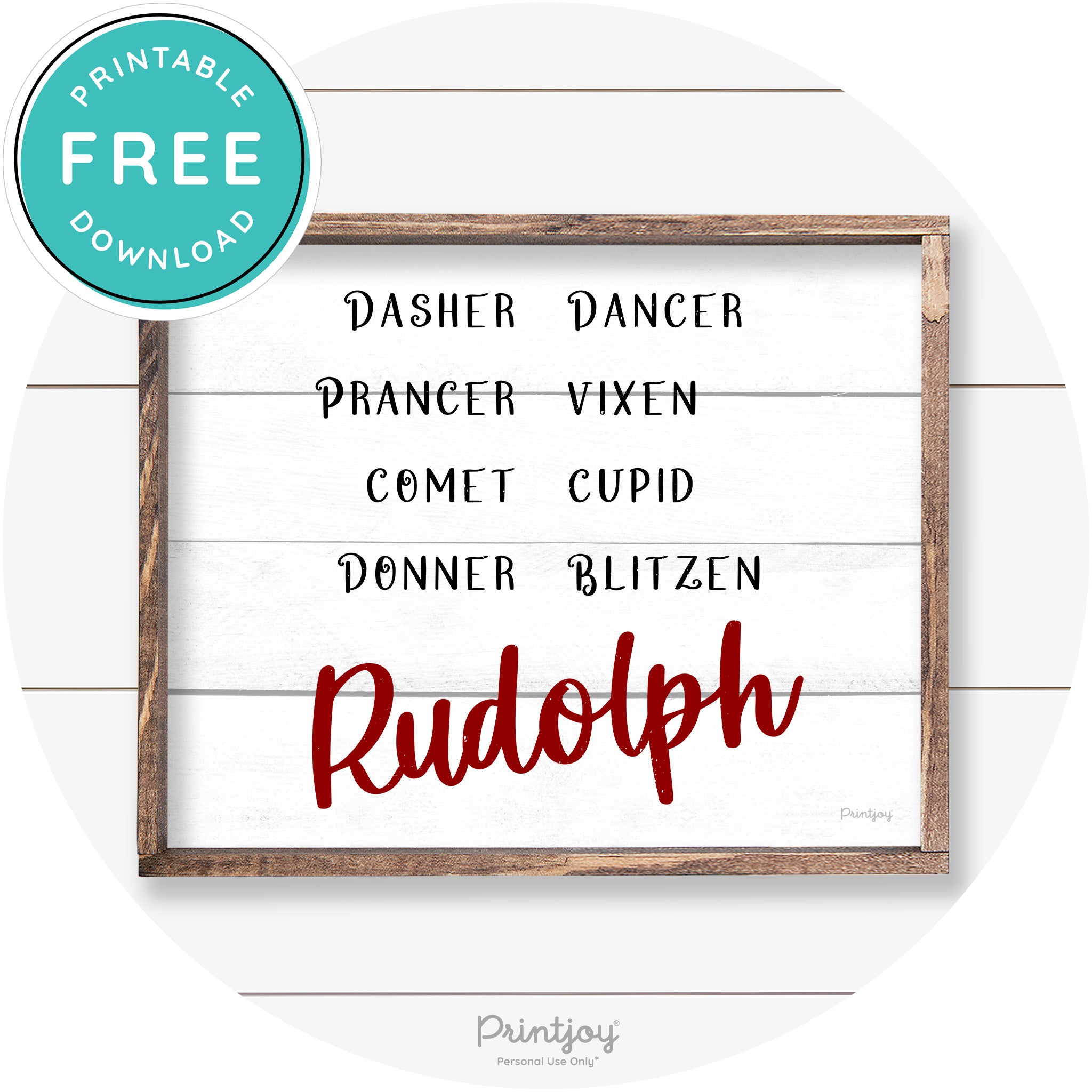 Rudolph Reindeer Christmas Farmhouse Wall Art Decor Free Printable - Printjoy