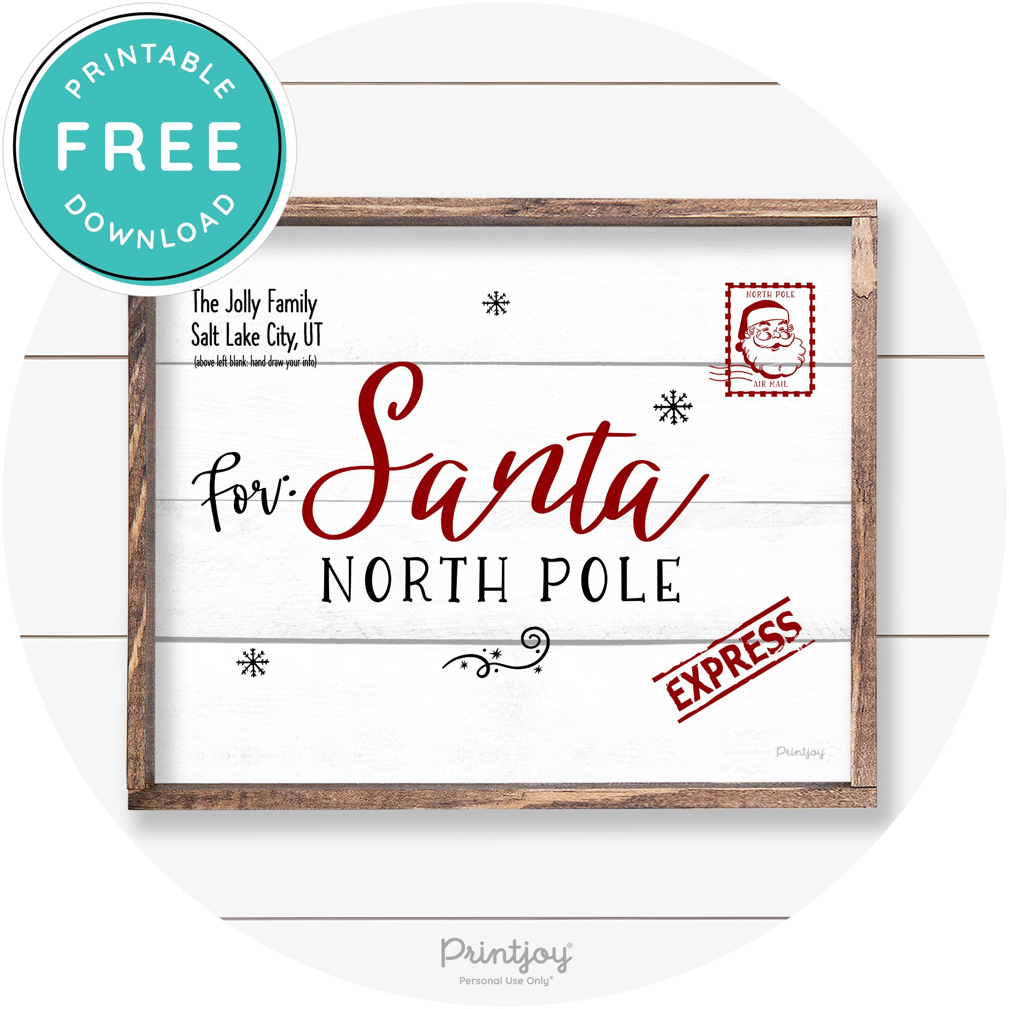 Letter For Santa North Pole Farmhouse Wall Art Decor Free Printable - Printjoy