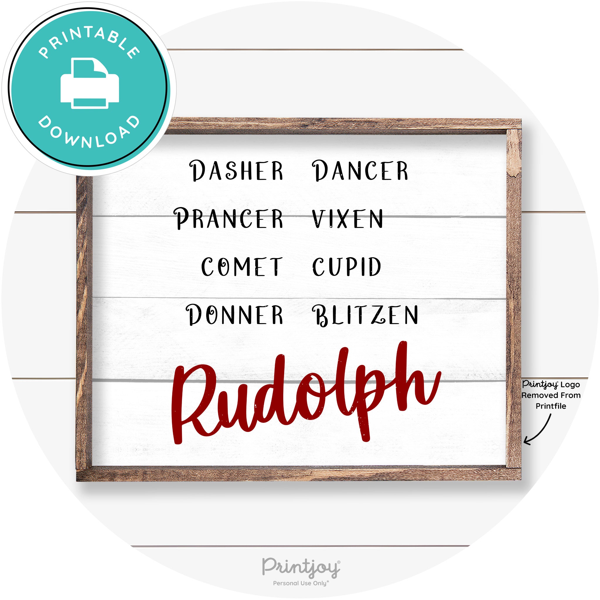 Rudolph Reindeer Christmas Farmhouse Wall Art Decor Free Printable - Printjoy