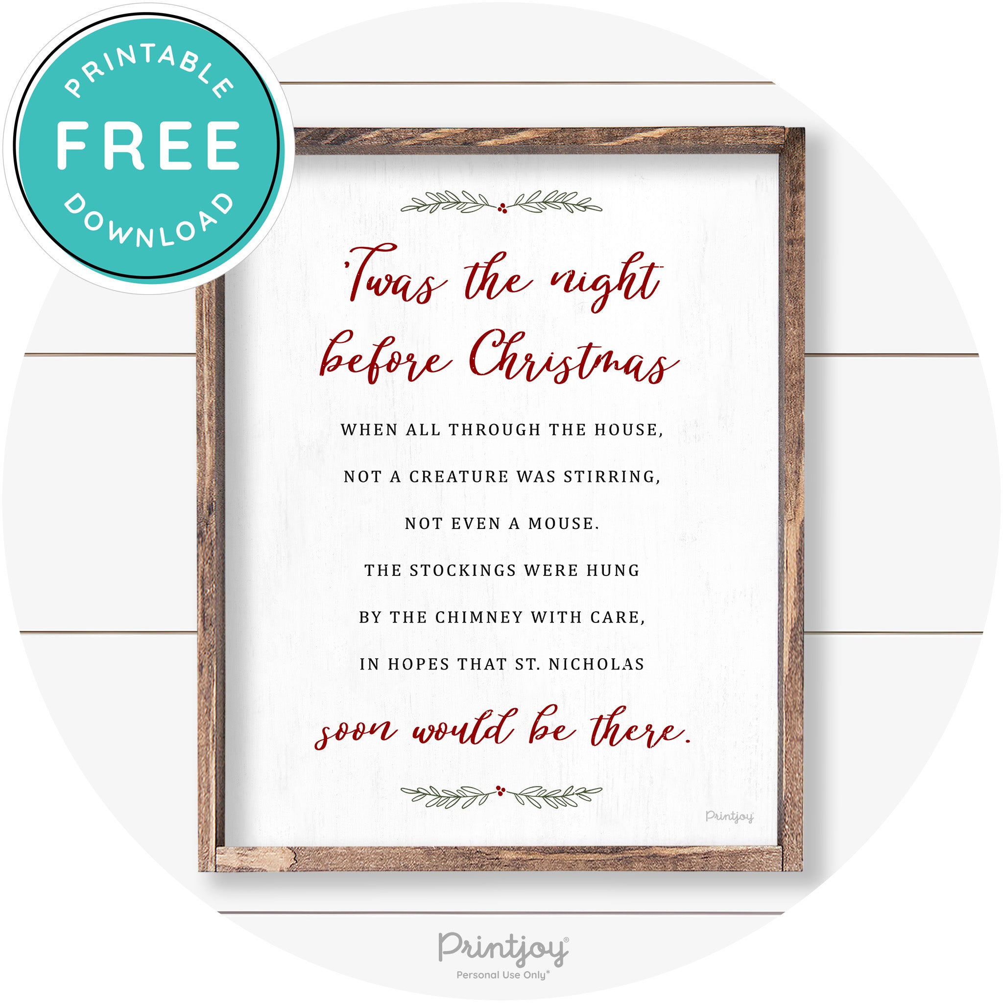 'Twas The Night Before Christmas Farmhouse Wall Art Free Printable