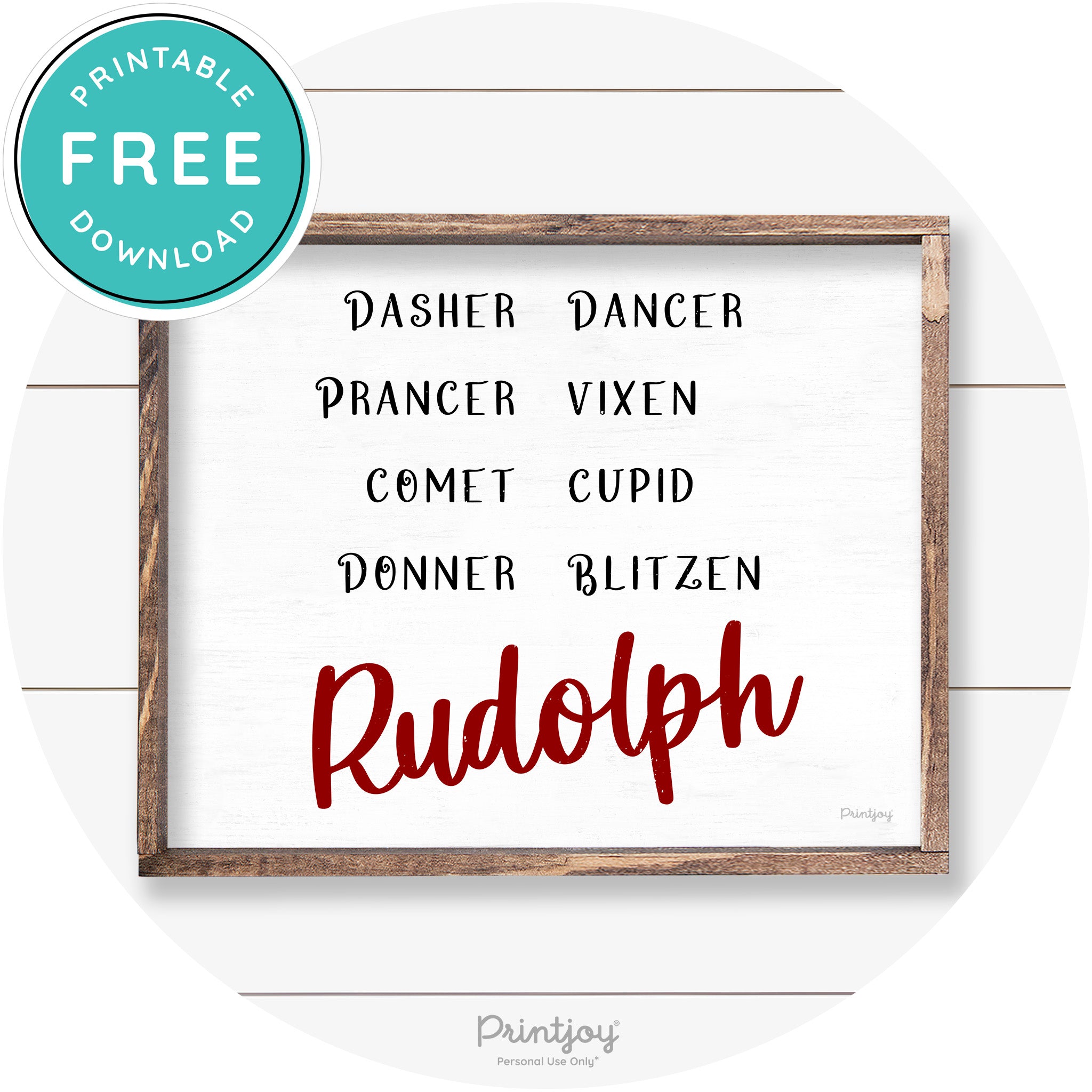 Rudolph Reindeer Christmas Farmhouse Wall Art Decor Free Printable - Printjoy
