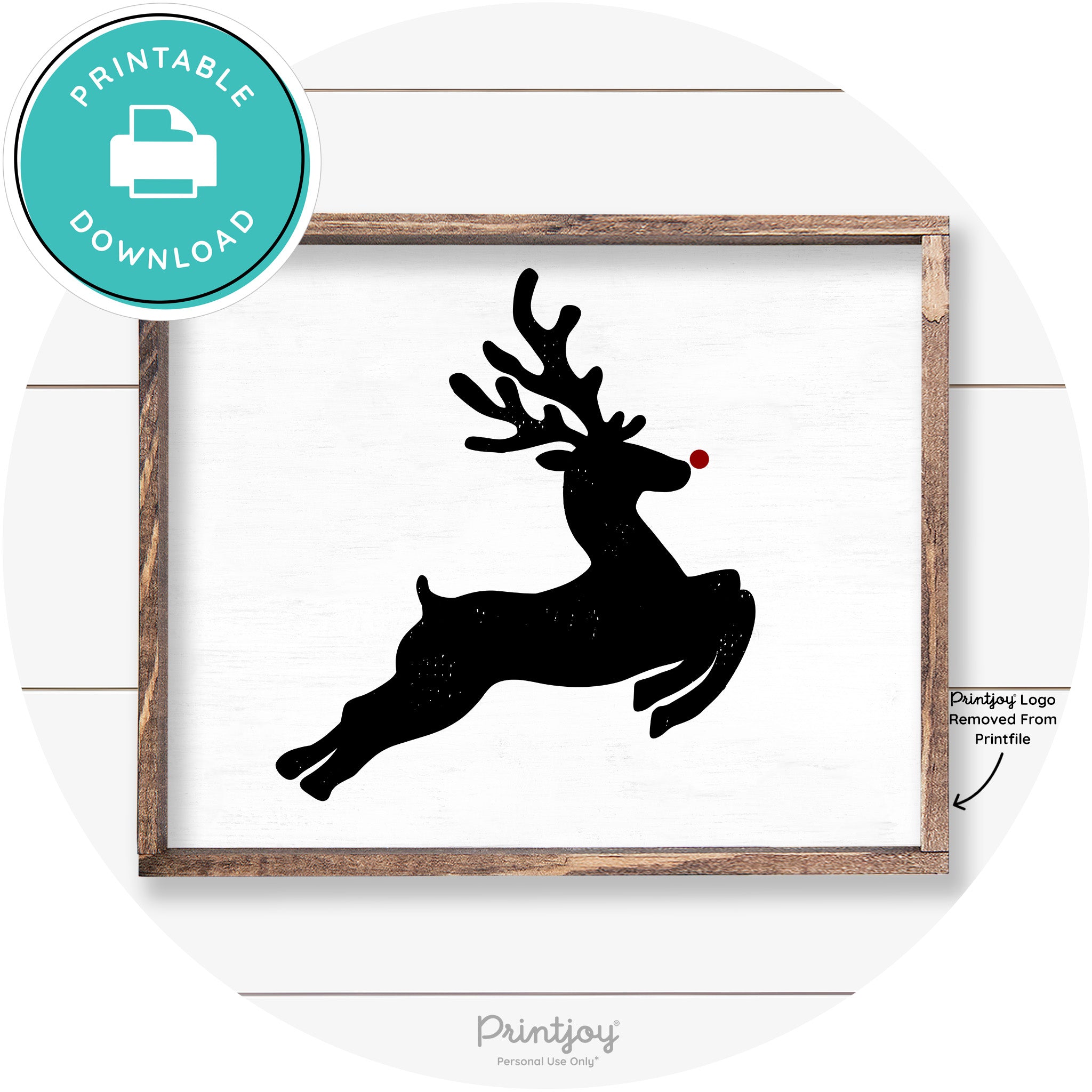 Flying Reindeer Silhouette Christmas Farmhouse Wall Art Free Printable