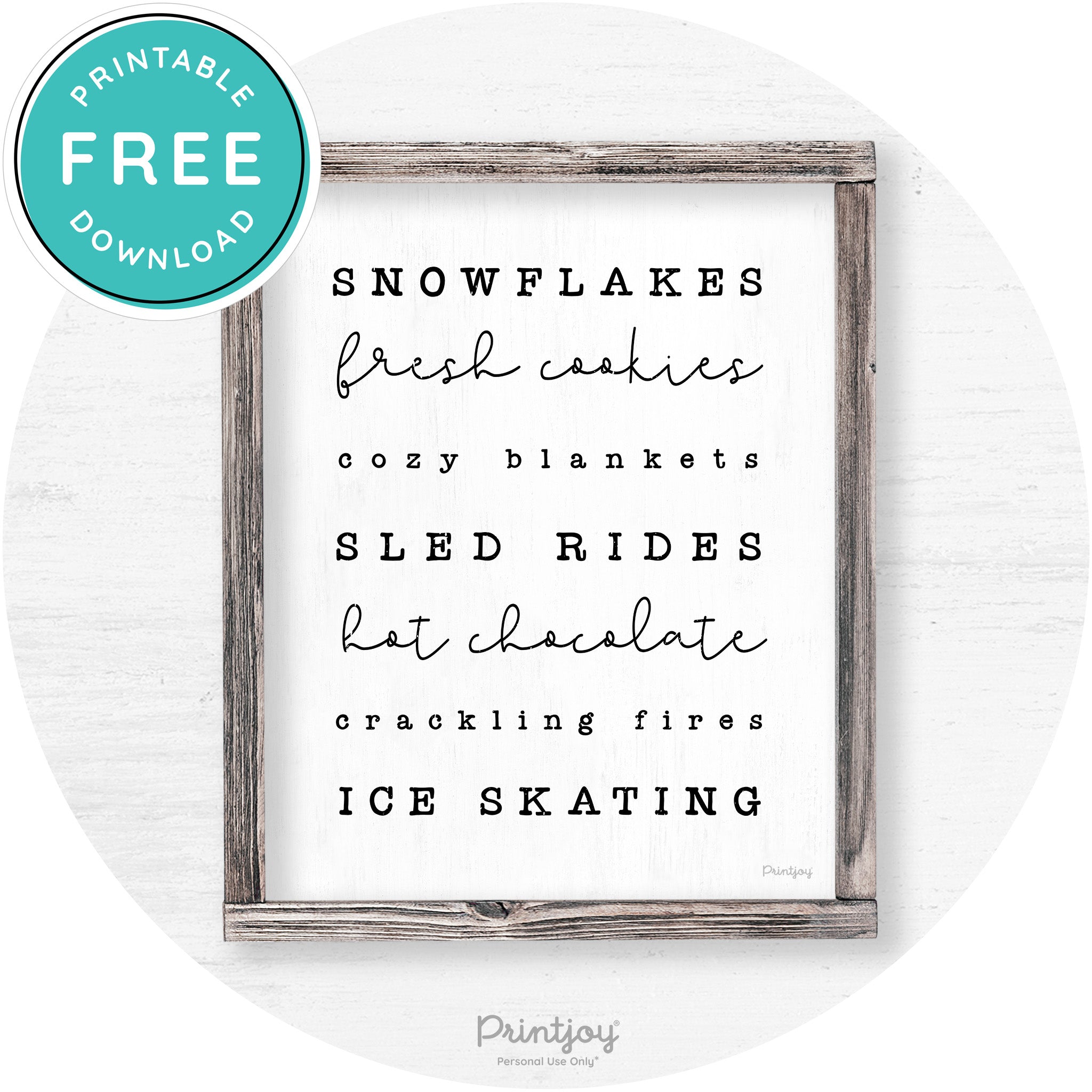 Winter Favorite Things Rustic Farmhouse Wall Art Decor Free Printable - Printjoy