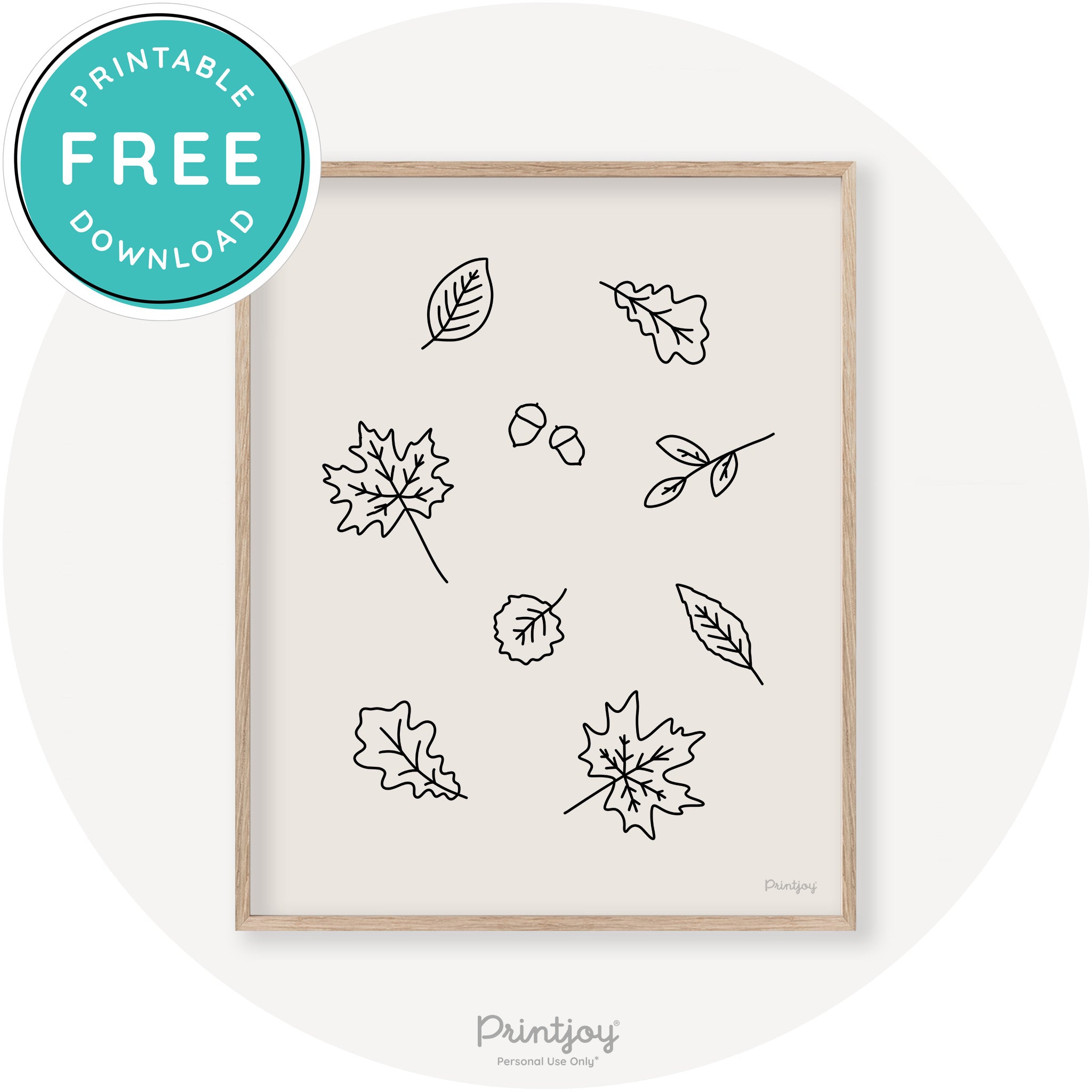 Fall Leaves Line Art Cute Fall Modern Chic Wall Art Printable - Printjoy