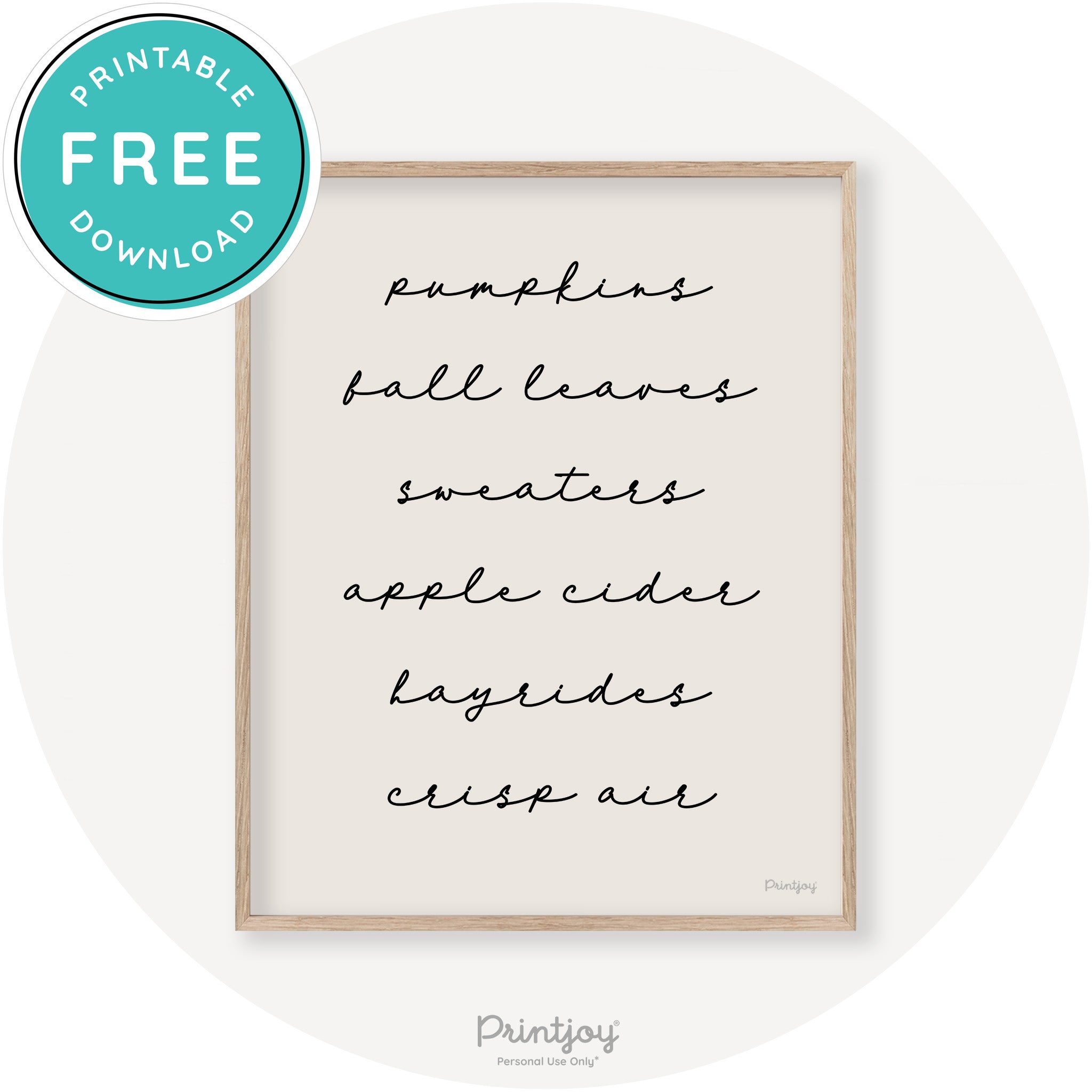 Fall Favorite Things Cute Modern Chic Decor Wall Art Printable - Printjoy