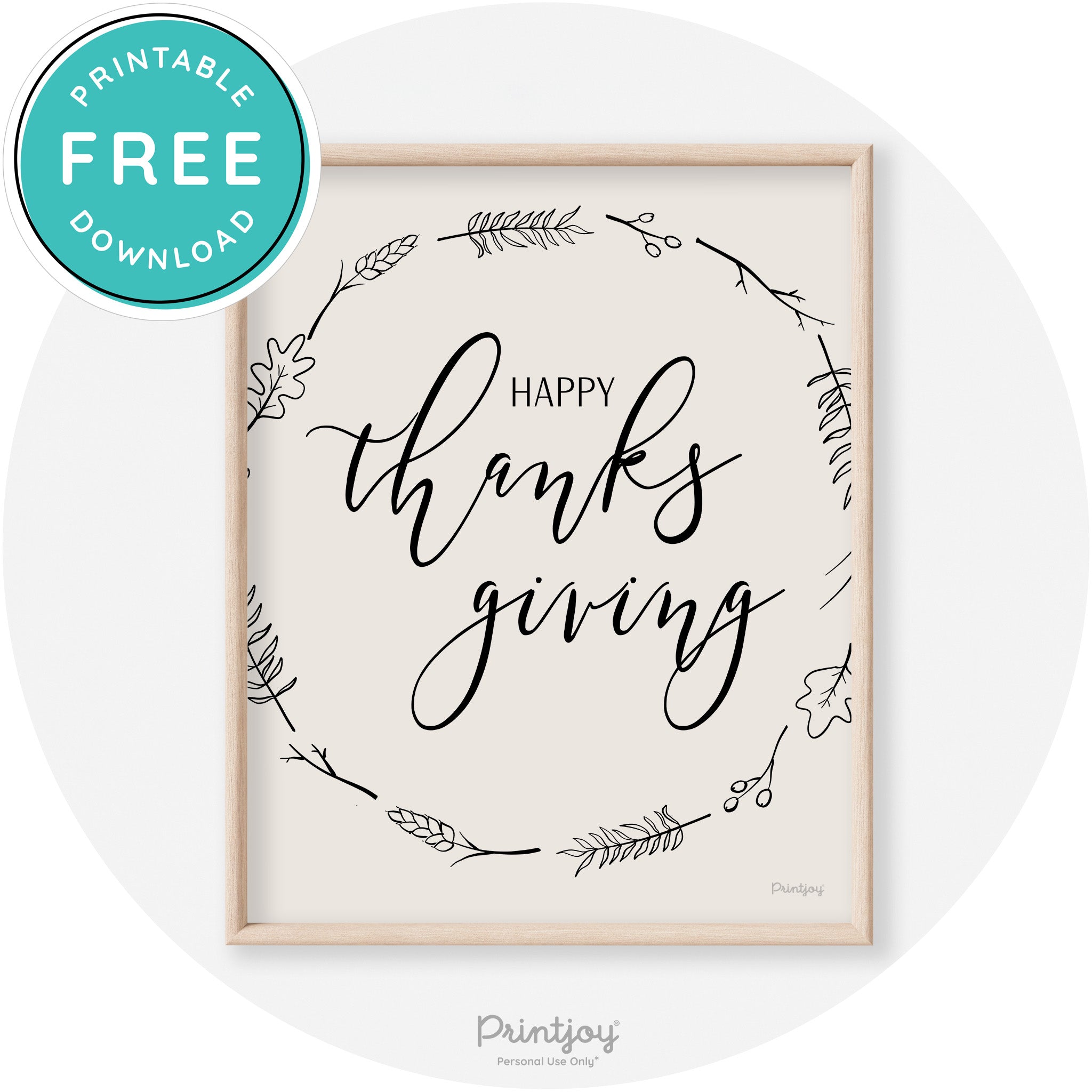Happy Thanksgiving Wreath Transitional Wall Art Decor Free Printable - Printjoy