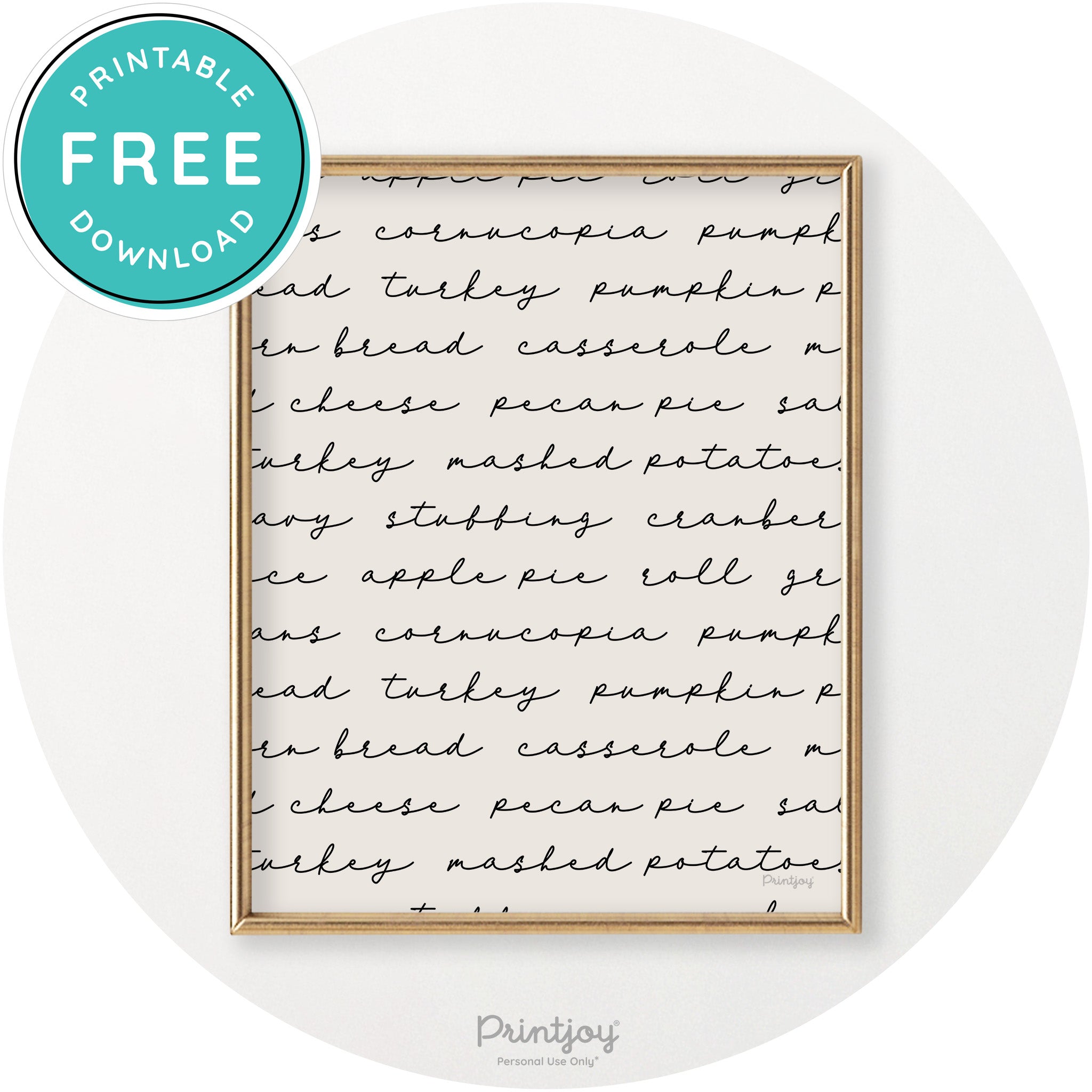 Thanksgiving Dinner List Cute Modern Chic Wall Art Printable - Printjoy