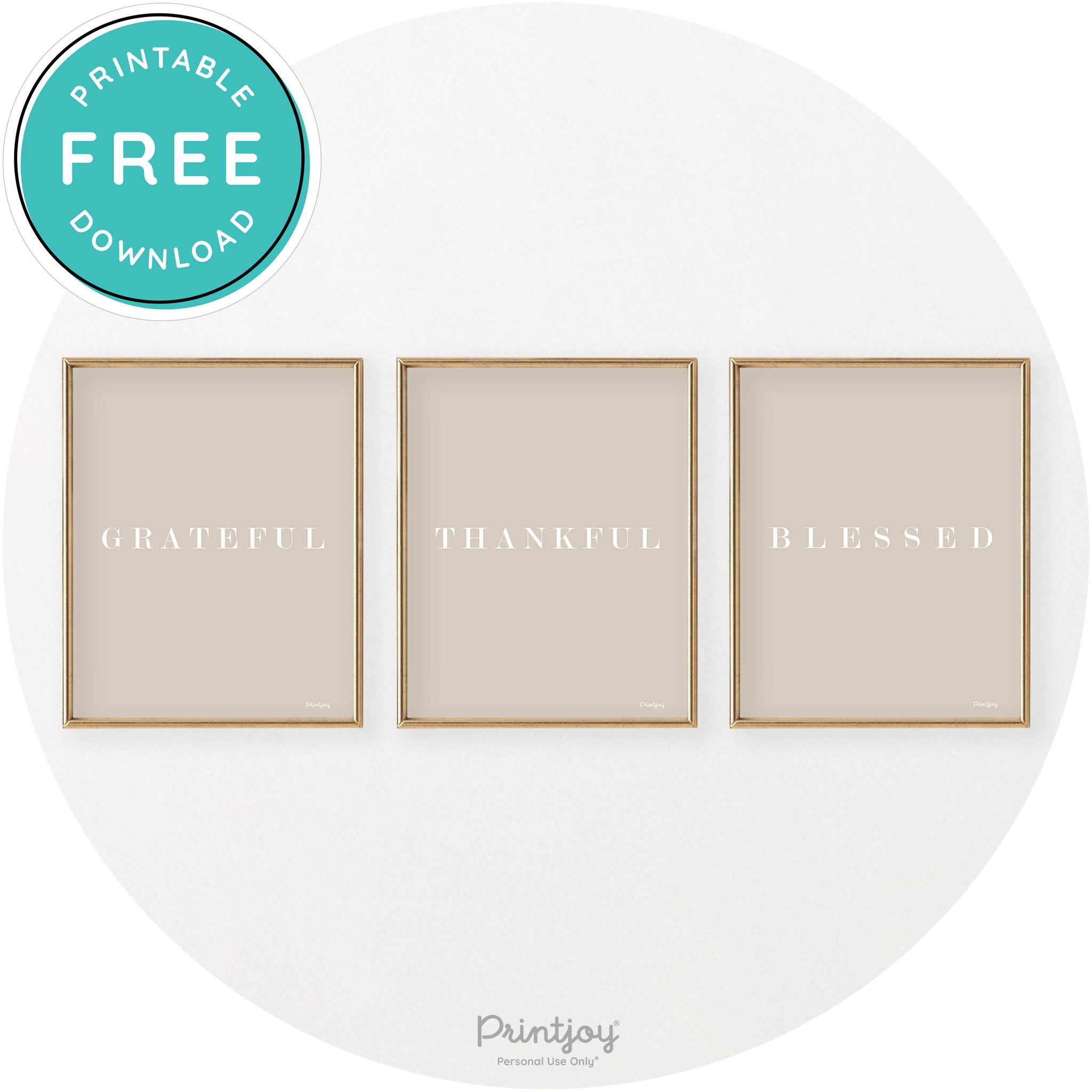 Grateful Thankful Blessed Set Of 3 Chic Wall Art Decor Free Printable - Printjoy