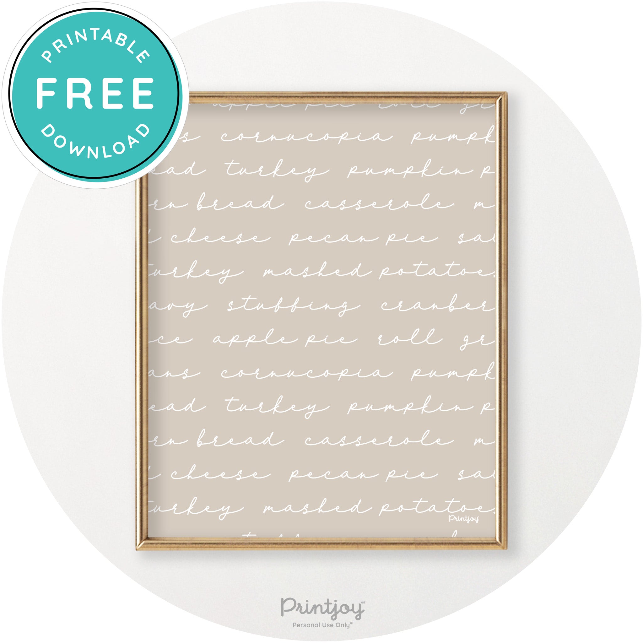 Thanksgiving Dinner Menu Cute Modern Chic Wall Art Free Printable - Printjoy