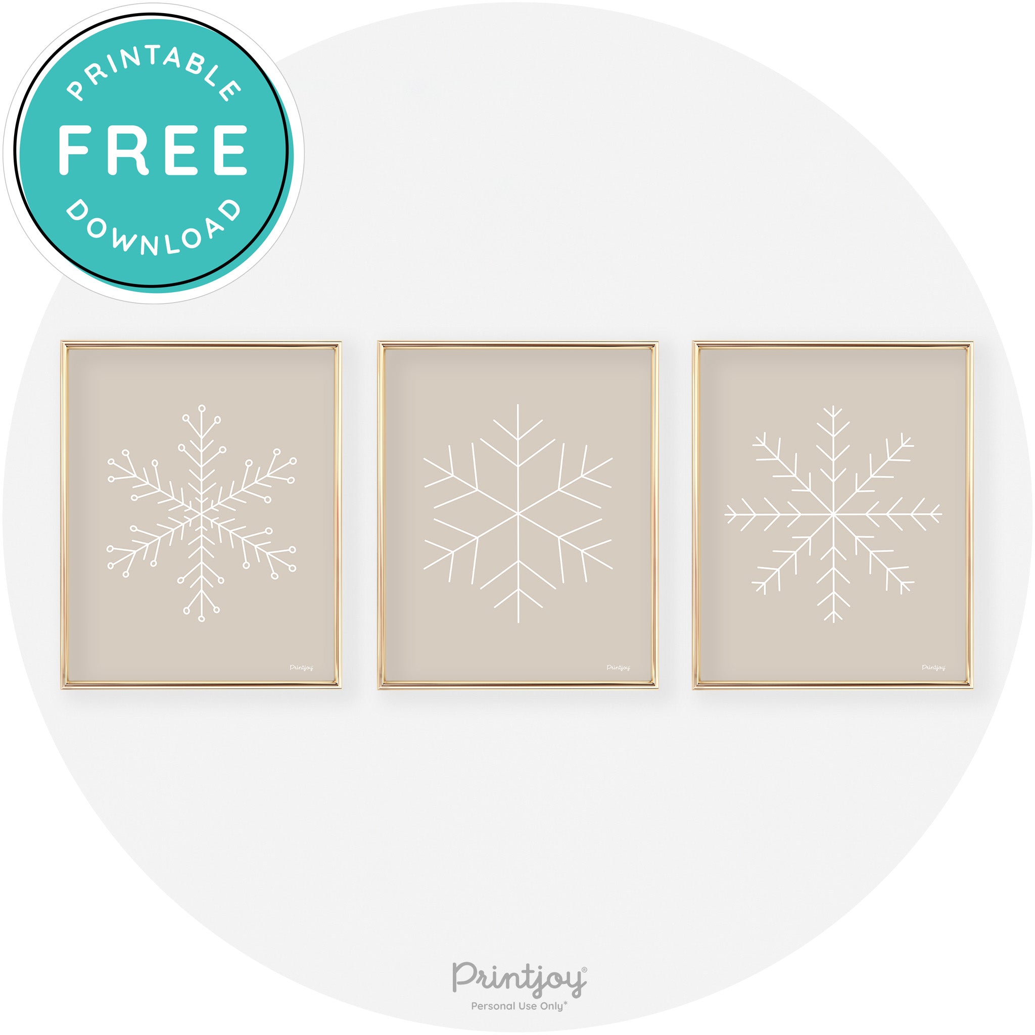 Snowflake Line Art Set Of 3 Cute Christmas Chic Wall Art Free Printable - Printjoy