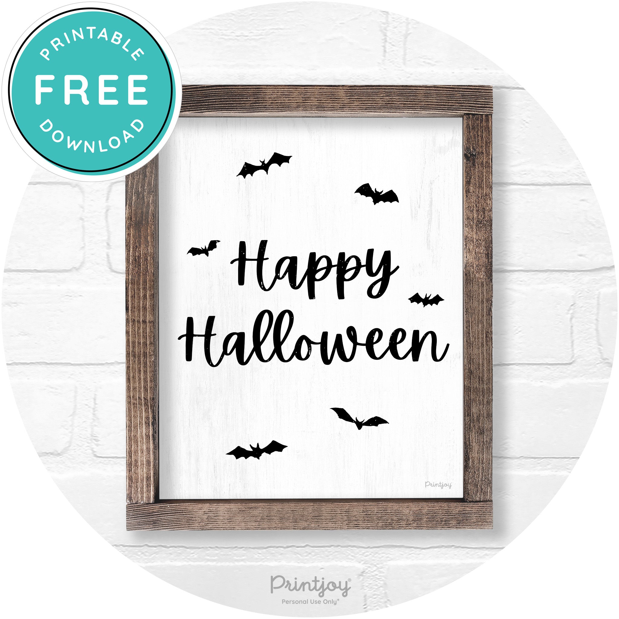 Happy Halloween Bats Rustic Farmhouse Wall Art Free Printable - Printjoy
