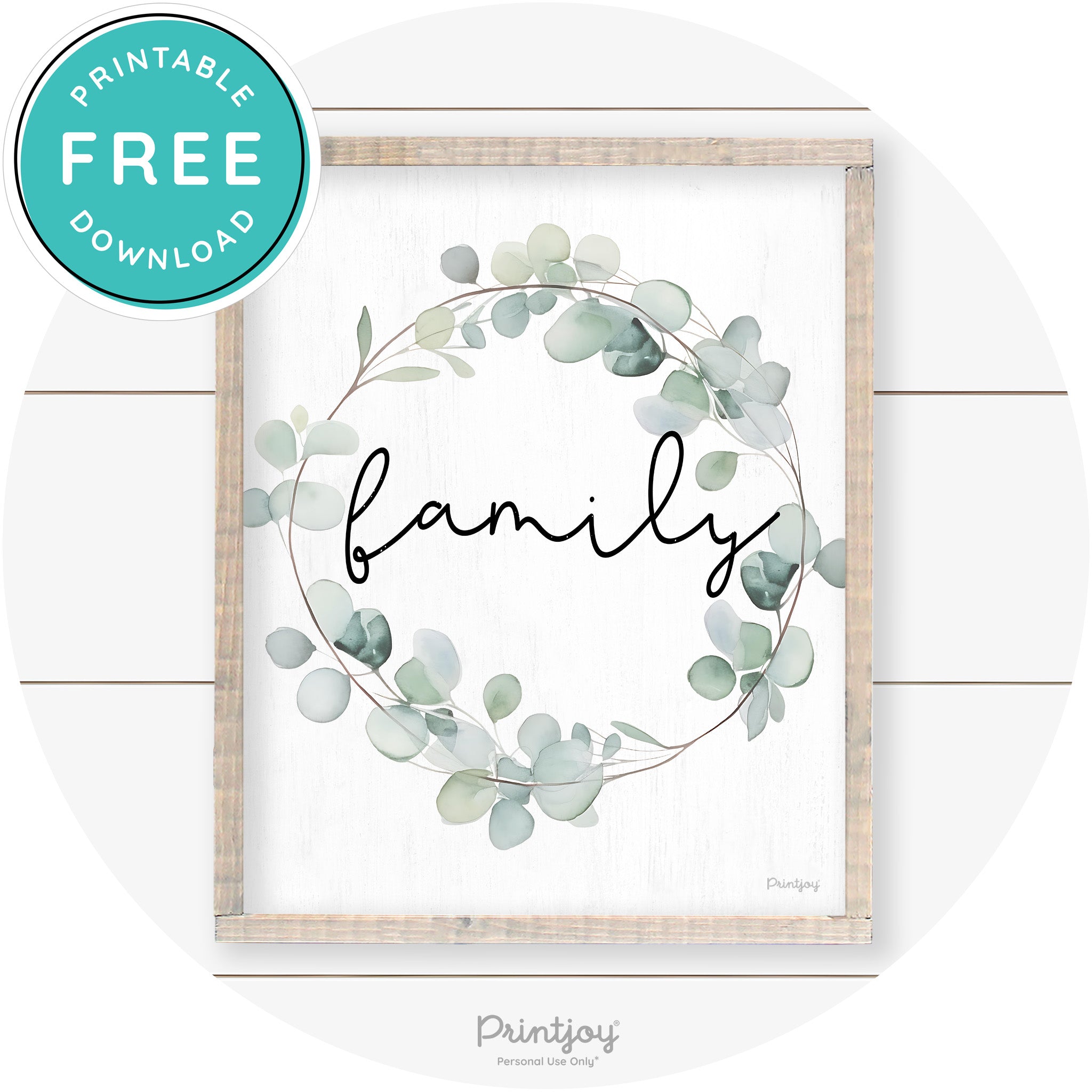 Family Watercolor Eucalyptus Wreath Farmhouse Art Free Printable - Printjoy