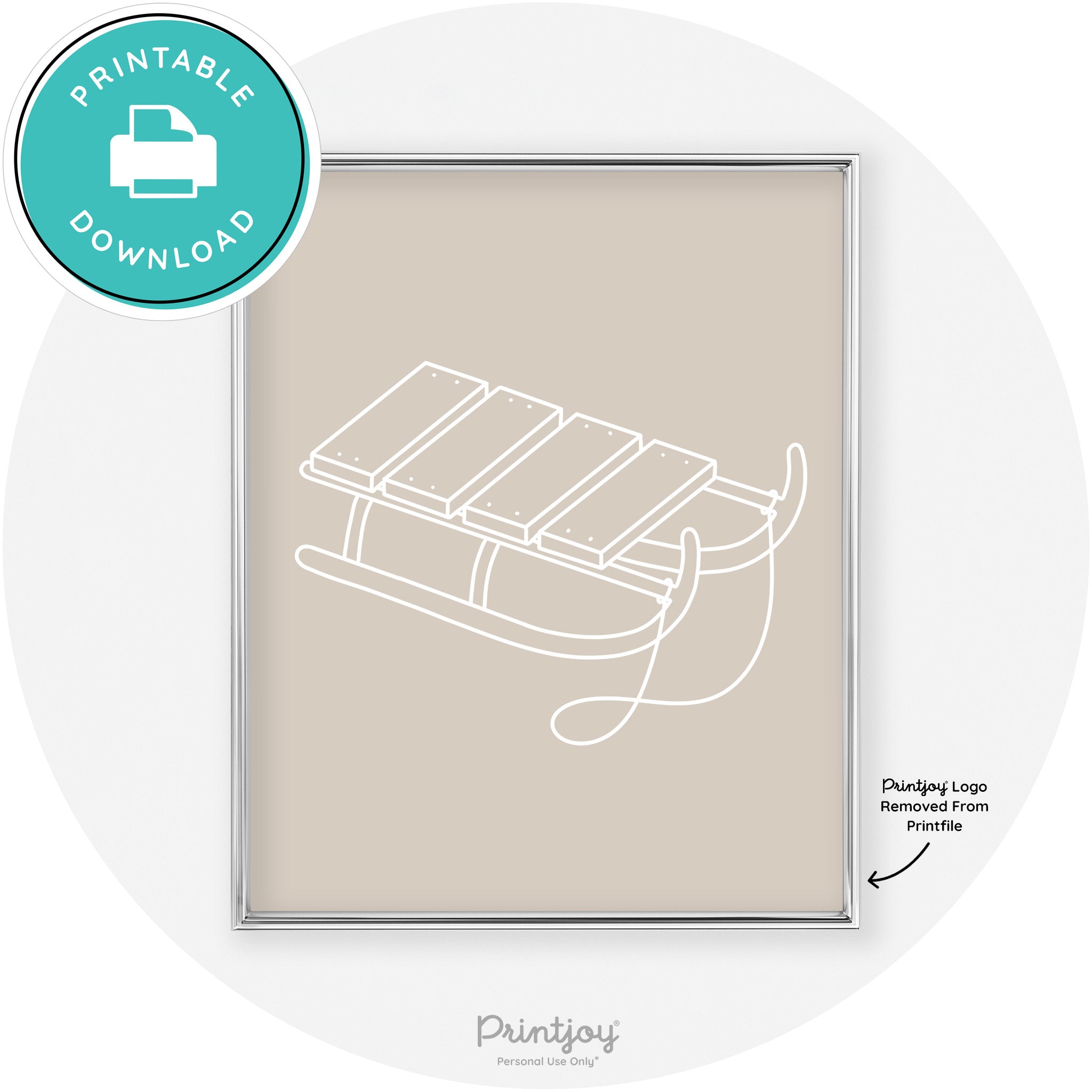 Sled Line Art Cute Simple Winter Chic Wall Art Decor Free Printable - Printjoy