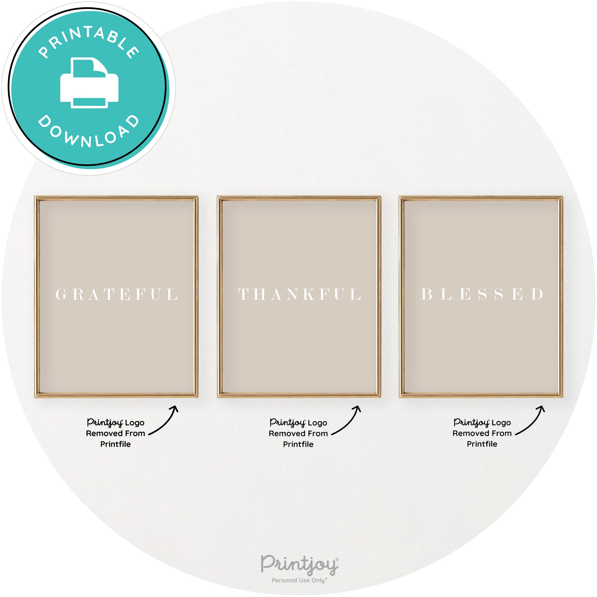 Grateful Thankful Blessed Set Of 3 Chic Wall Art Decor Free Printable - Printjoy